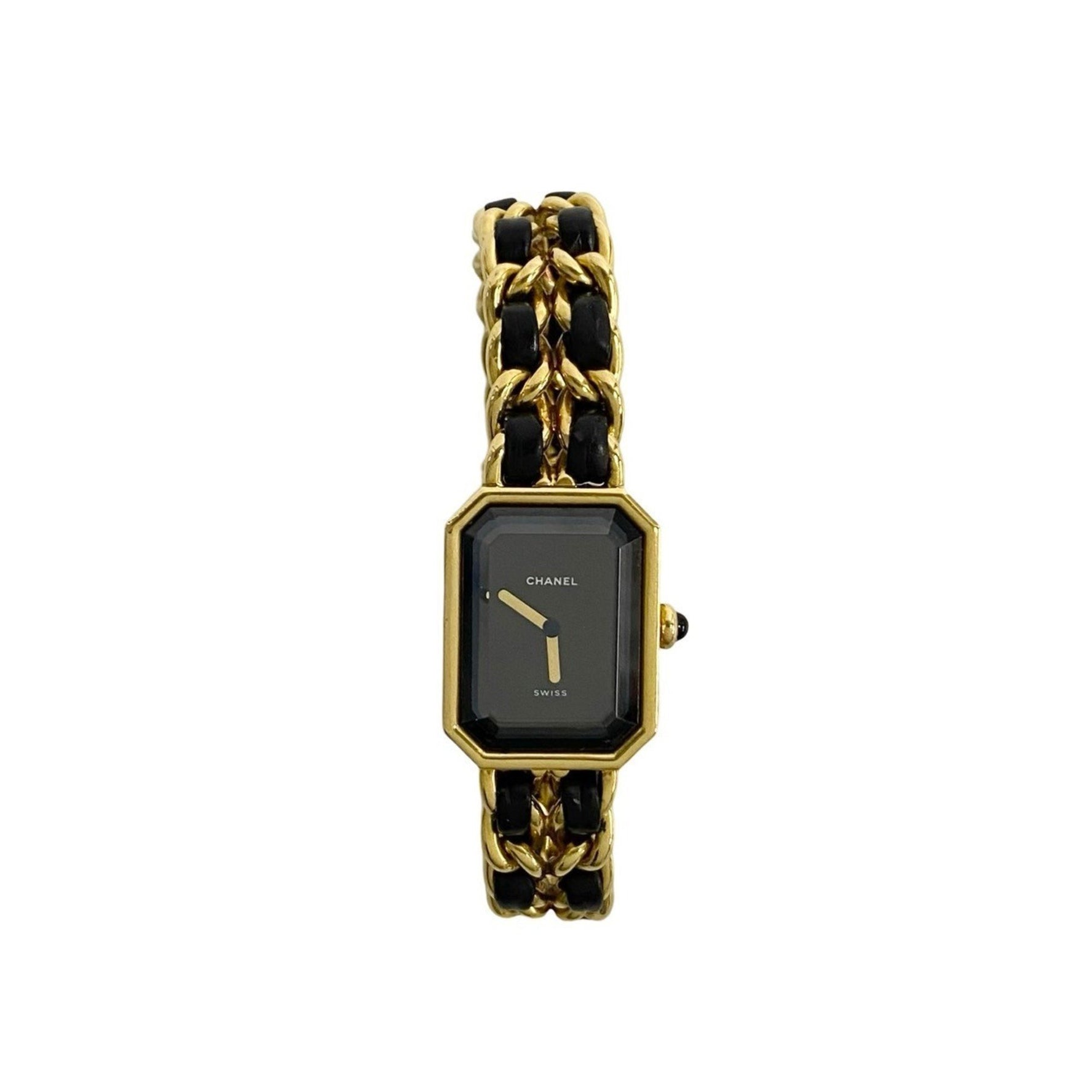 CHANEL Premiere L Quartz Stainless Steel Leather Watch Gold and Black