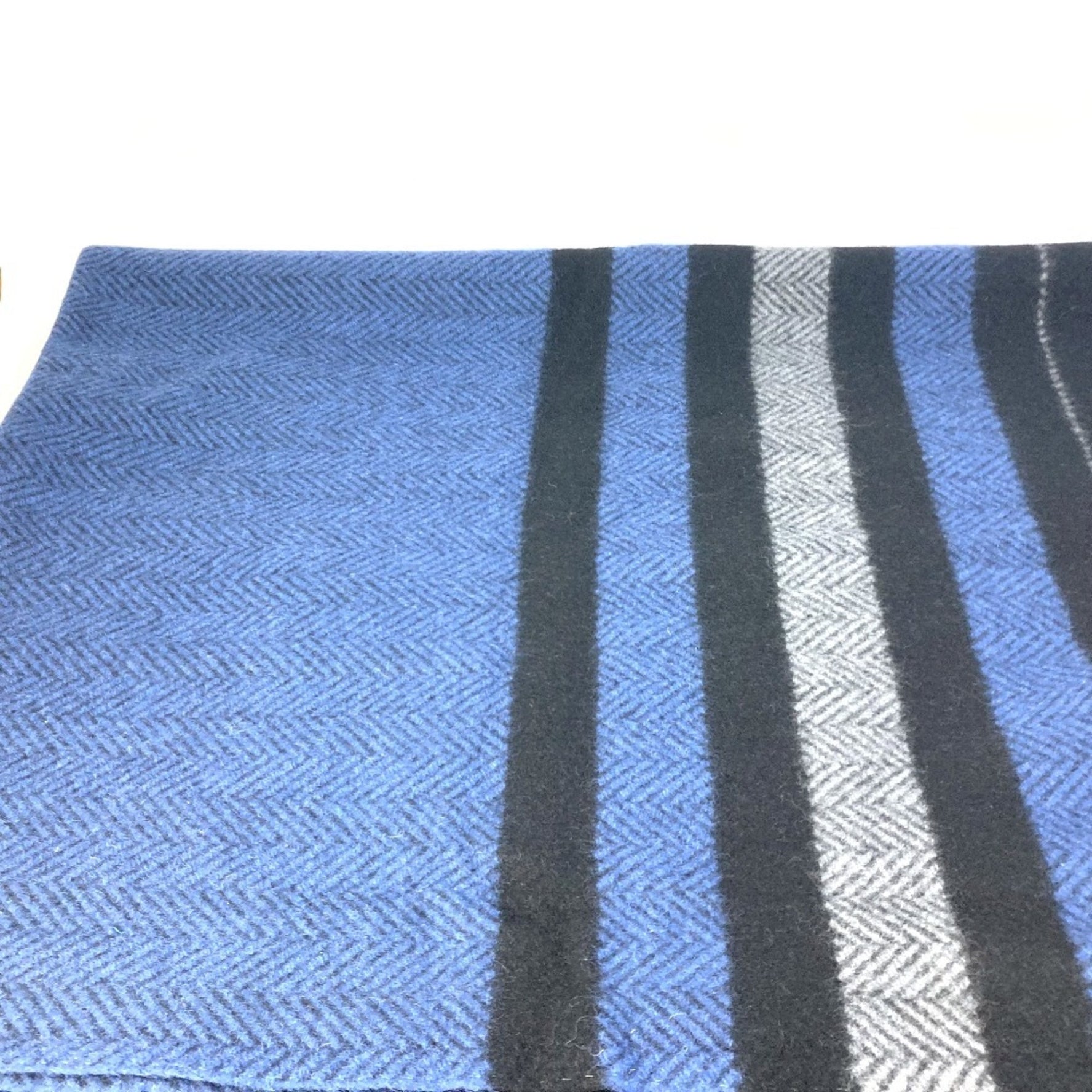 HERMES Matte Border Knee Blanket Wool Women's Blue