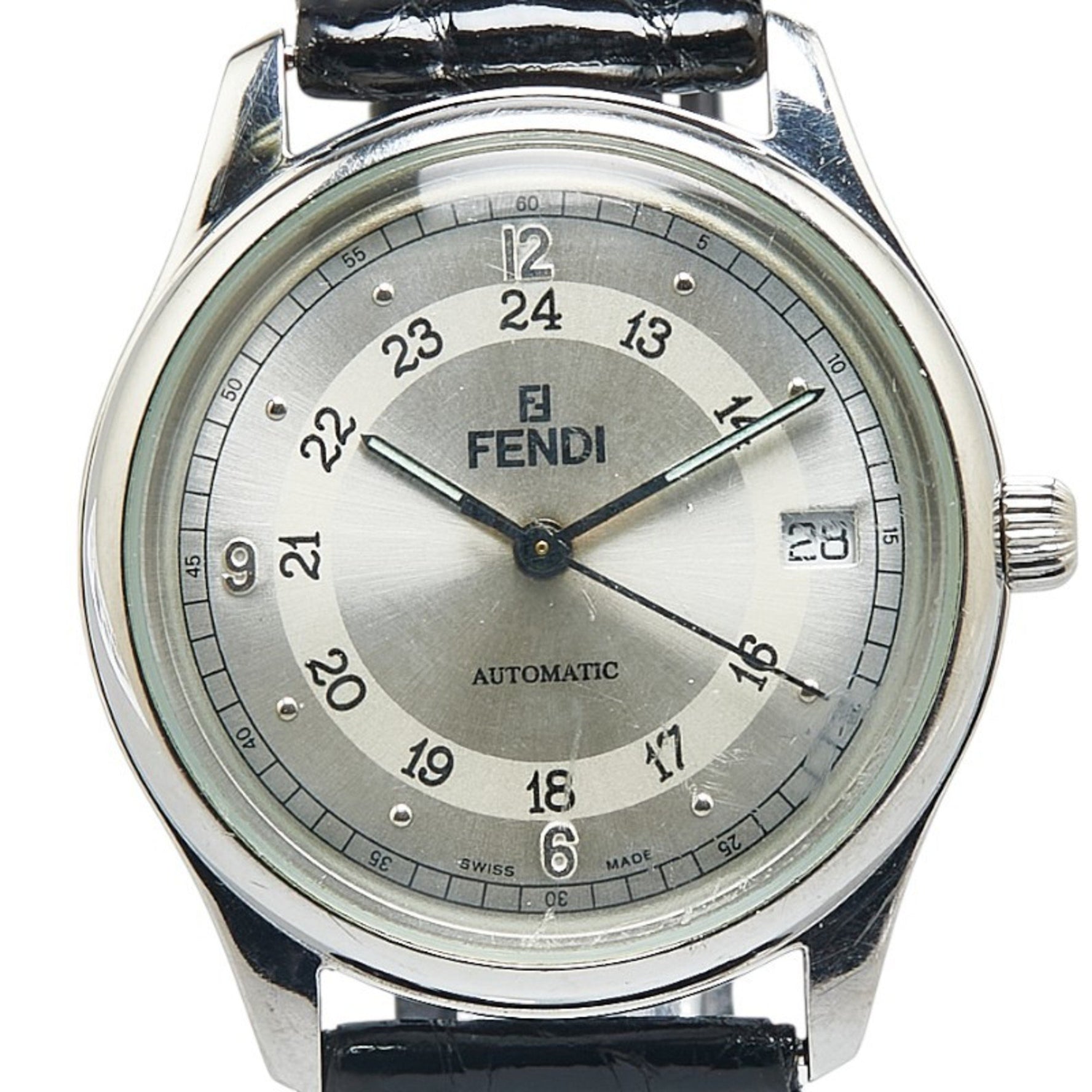 Fendi Horology Strap (Non-Original) Automatic Watch with Silver Dial, Stainless Steel and Leather