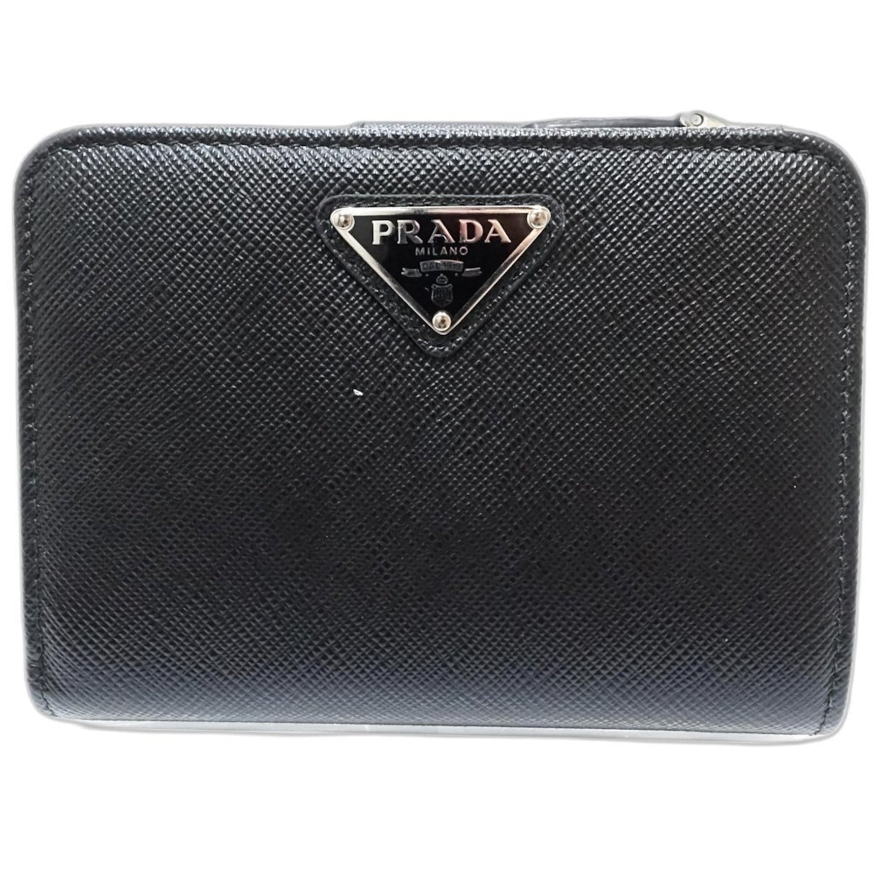 PRADA Bi-fold Wallet Triangle Compact in Saffiano Leather, Black (NERO)