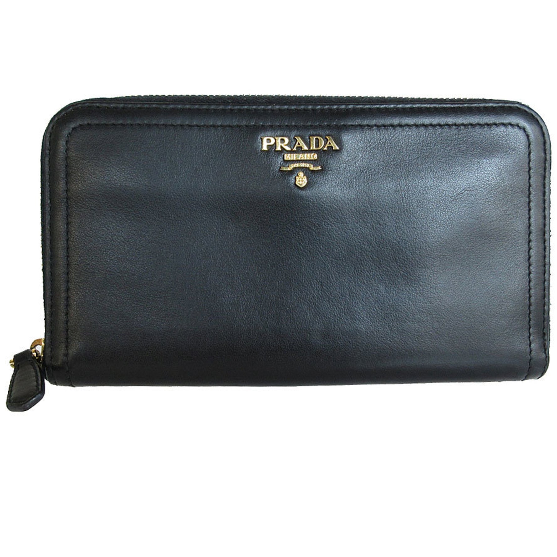 PRADA Round Long Wallet Leather Gold Men's