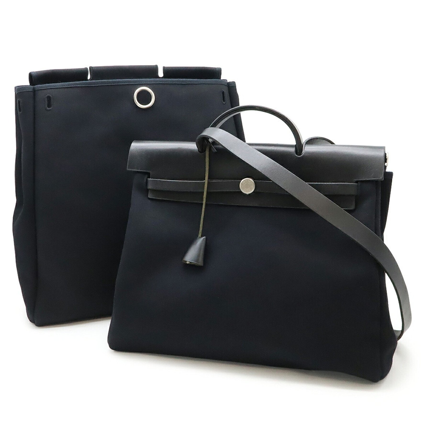 HERMES Hermès Air Bag MM Handbag Shoulder Toile Officier Leather