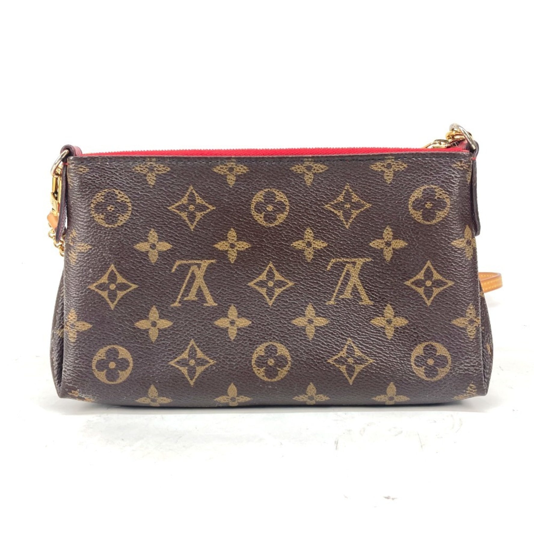 Louis Vuitton Monogram Pallas Clutch Bag Chain Shoulder Canvas Red