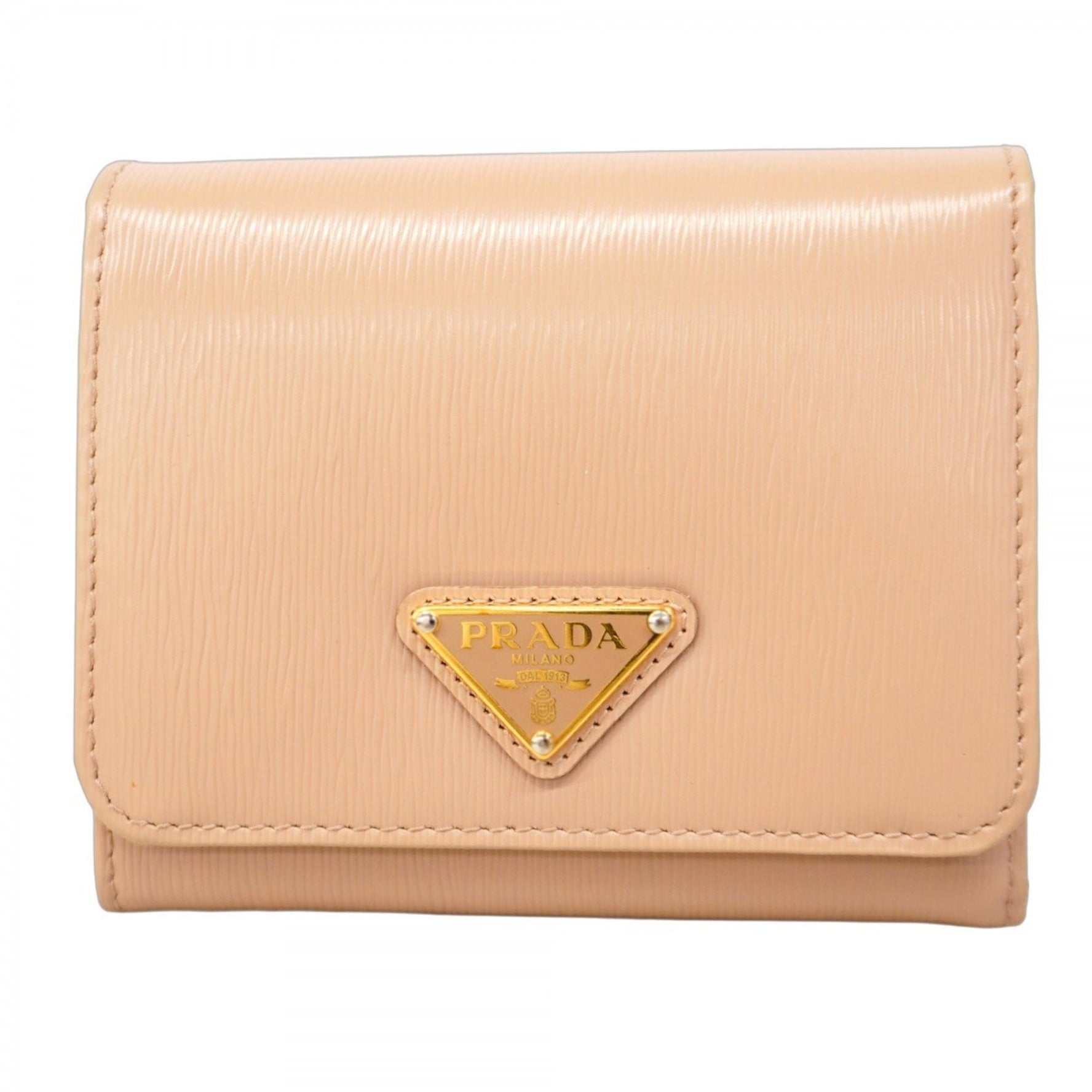 Prada Tri-fold Wallet, Beige Leather, Women's