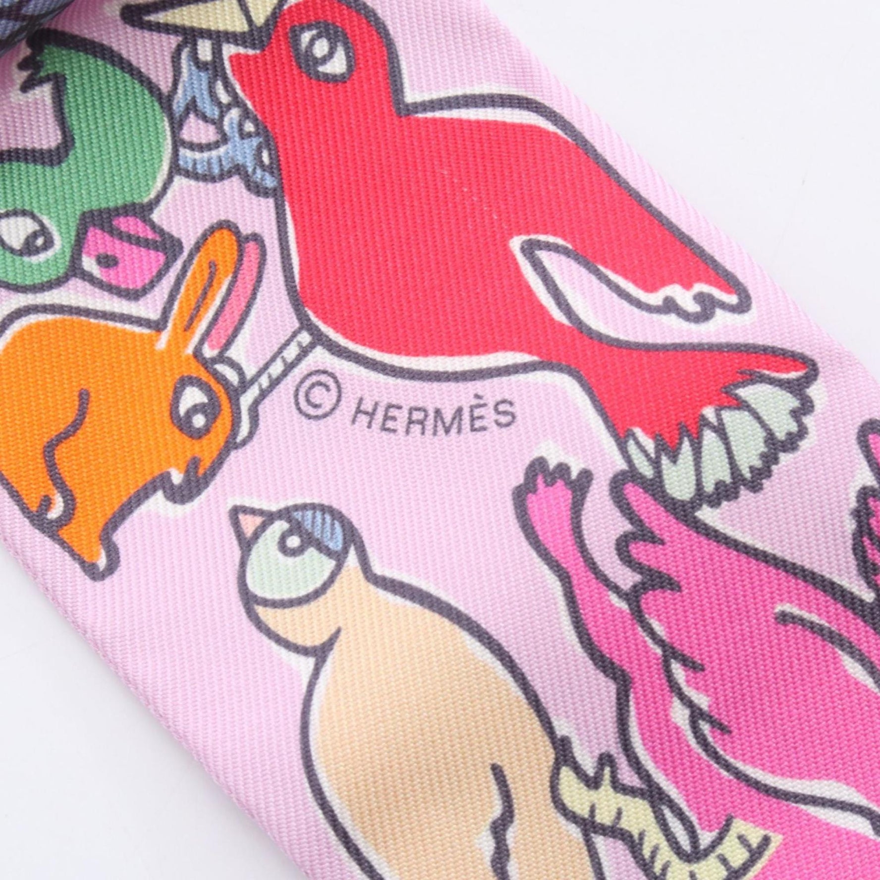 Hermes Hermès Twilly "MILLE ET UN LAPINS" Silk Scarf in Multicolored Pink