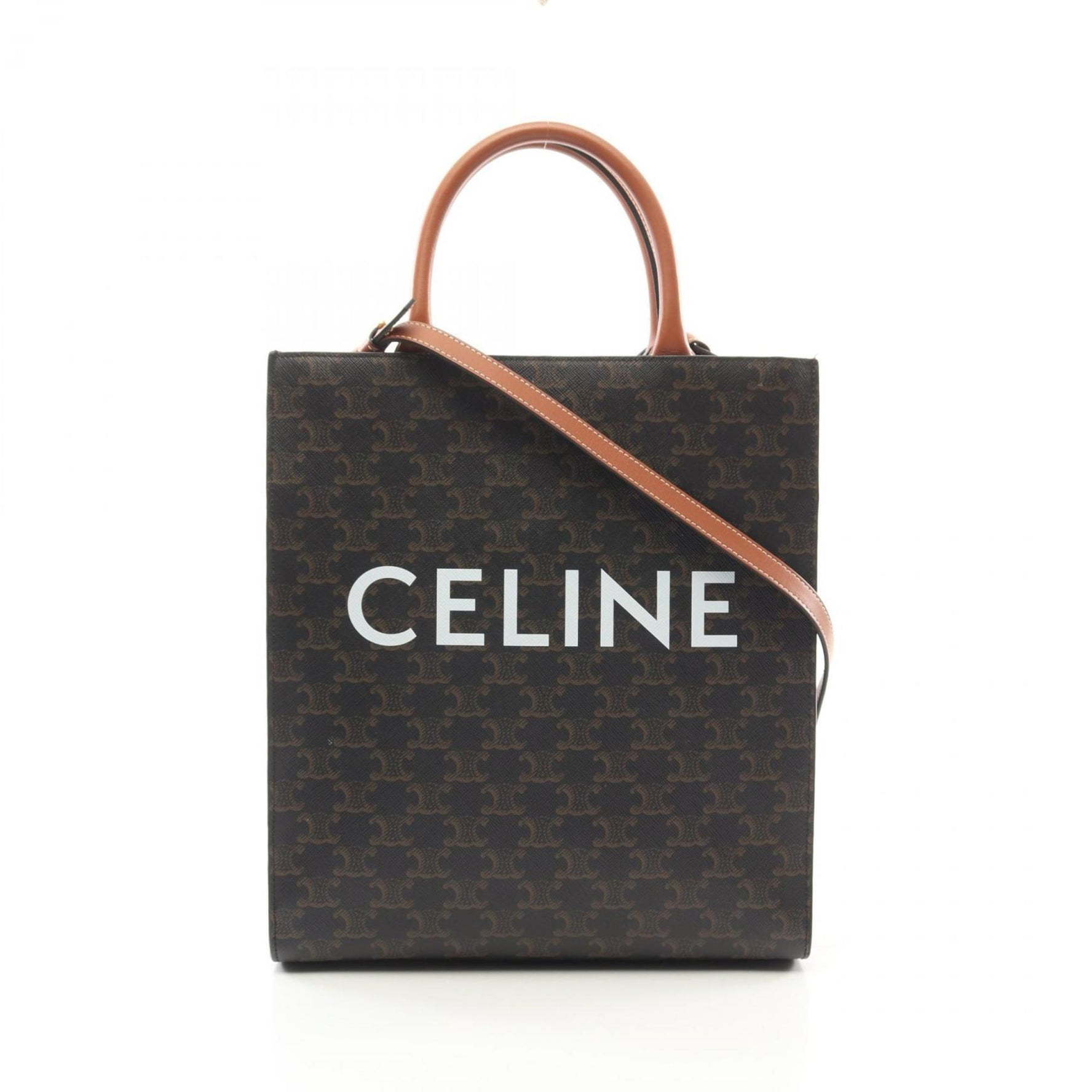 CELINE Small Vertical Cabas Triomphe Tote Bag Coated Canvas Leather Black Brown