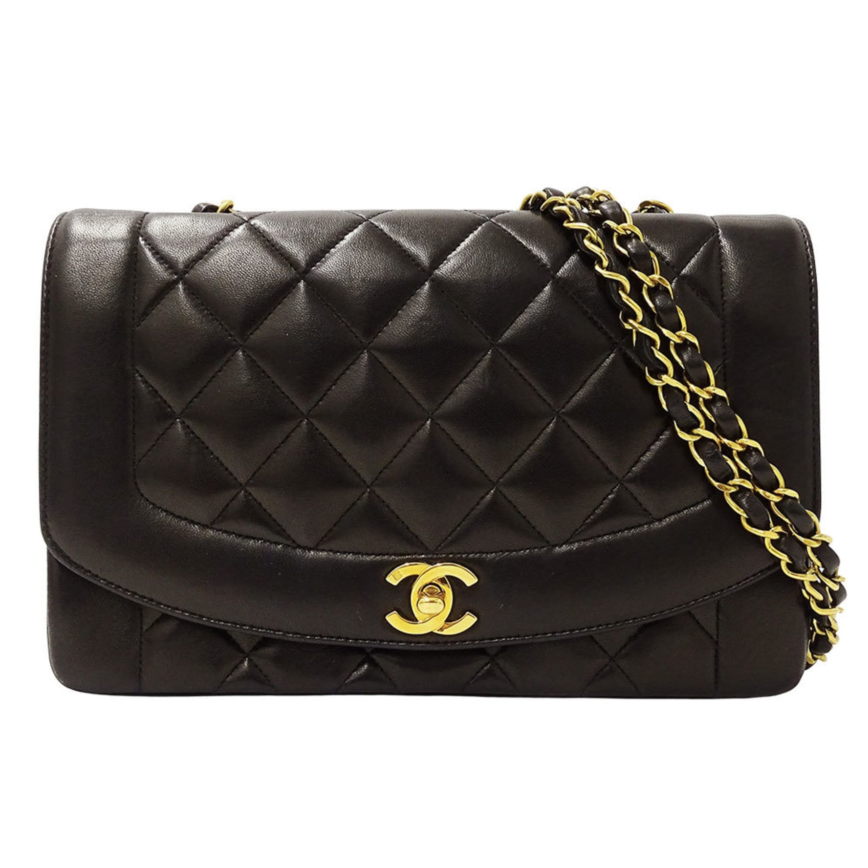 CHANEL Diana Shoulder Bag, Lambskin with Gold Hardware and Chain Strap