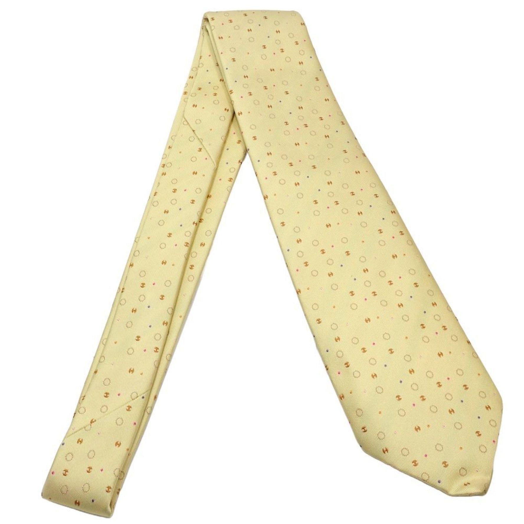 HERMES Tie Silk Yellow Multicolor
