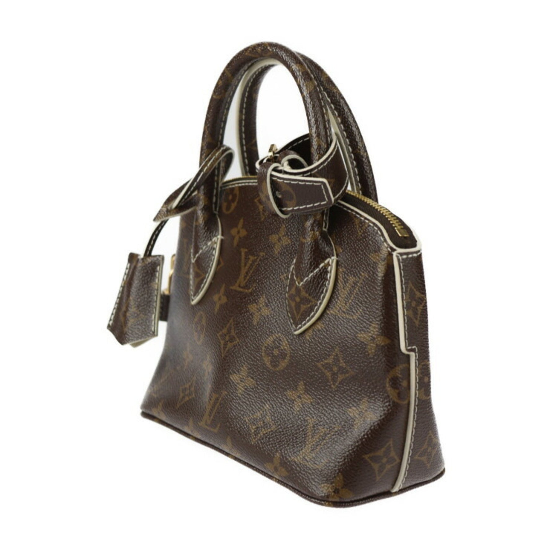 Louis Vuitton Shiny Monogram Lockit BB Handbag Leather Brown Ivory
