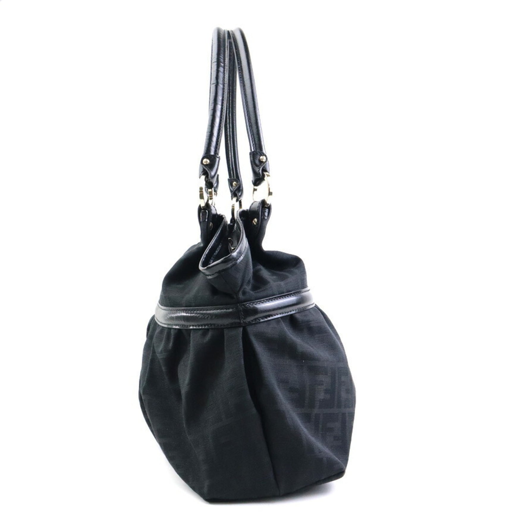 FENDI Shoulder Bag Zucca Canvas Leather Gold