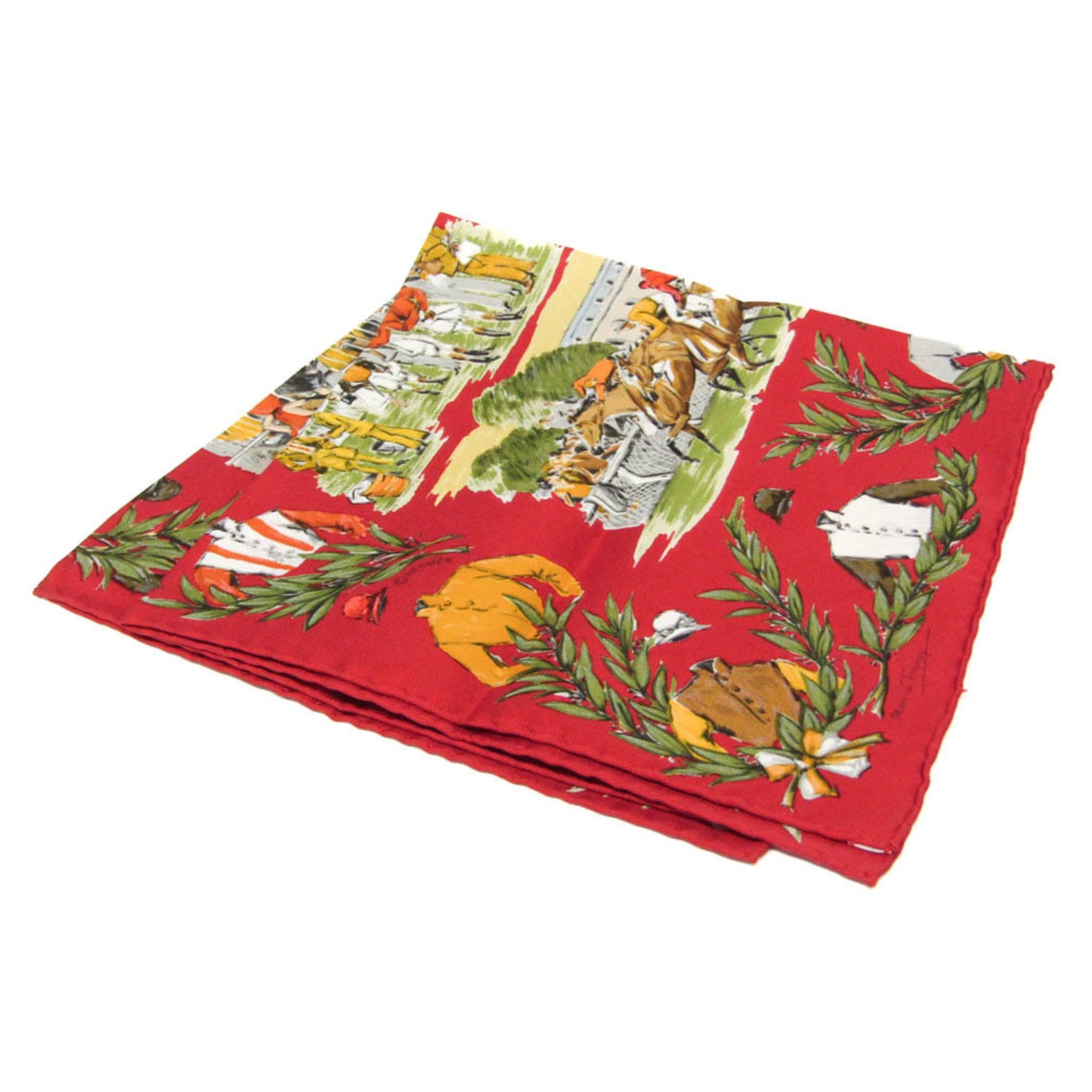 Hermes Carres 40 CHANTILLY Silk Scarf Green,Red Color,Yellow