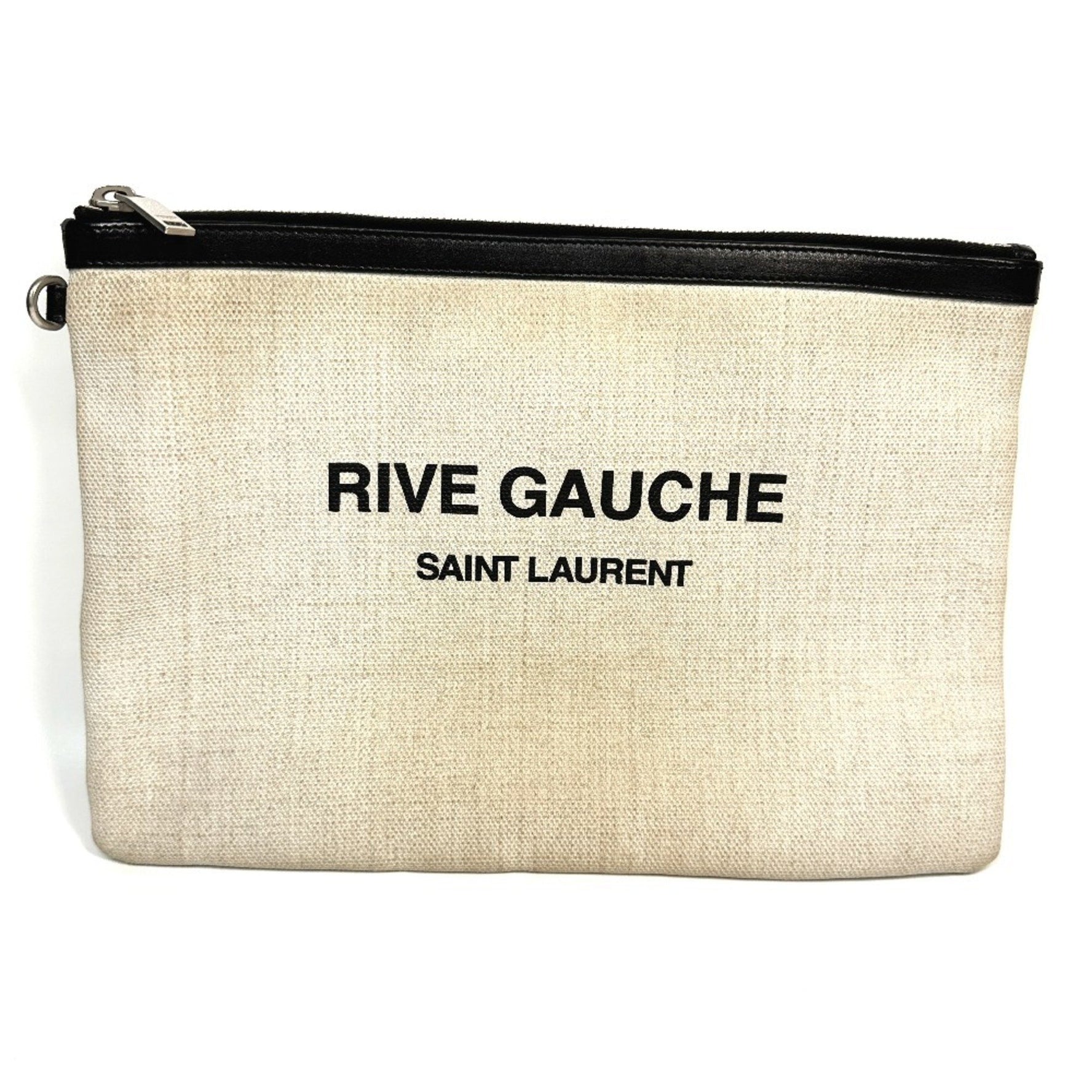 Saint Laurent Paris Pouch RIVE GAUCHE Clutch Bag Coated Canvas Leather Men's Grey