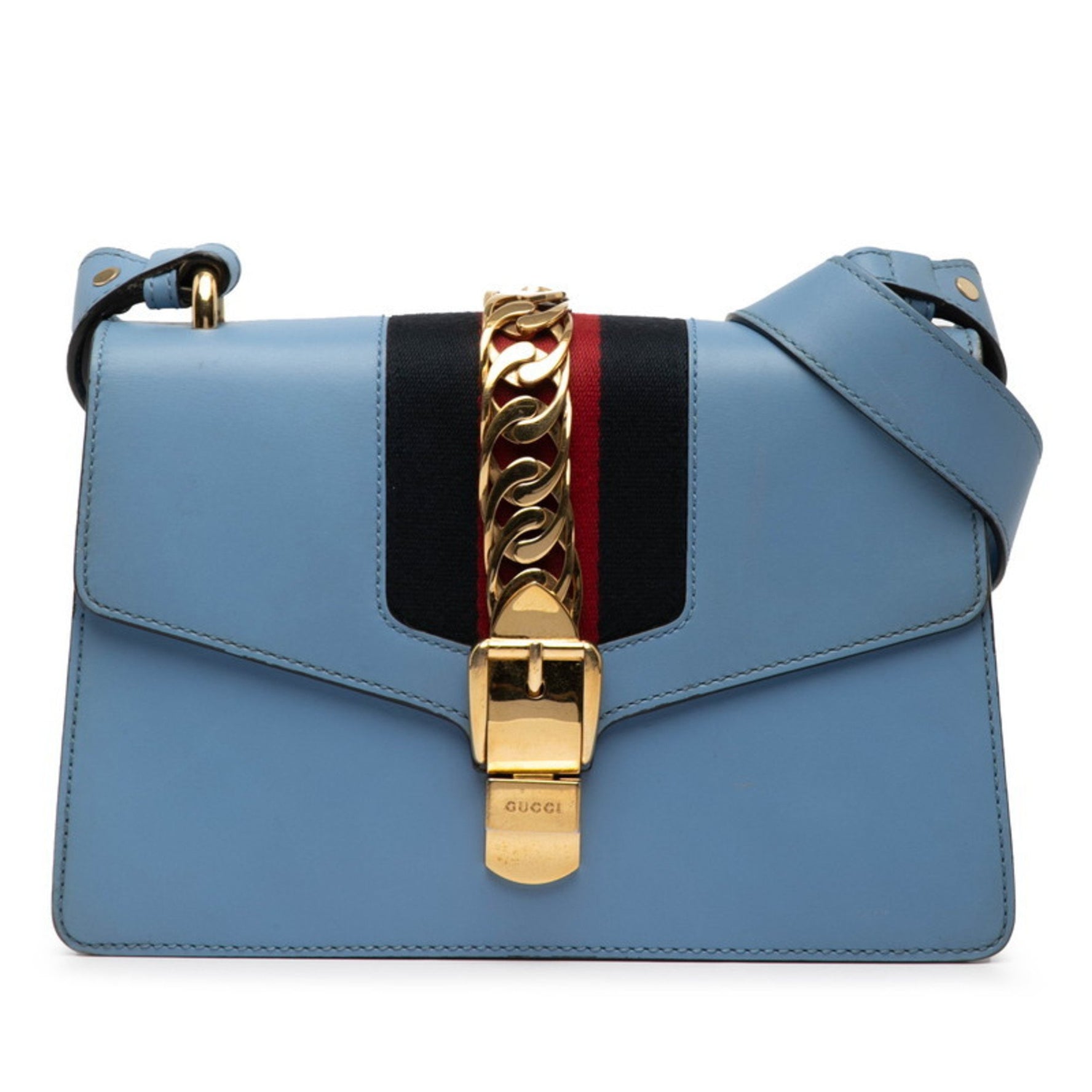 Gucci Sylvie Shoulder Bag Light Blue Leather