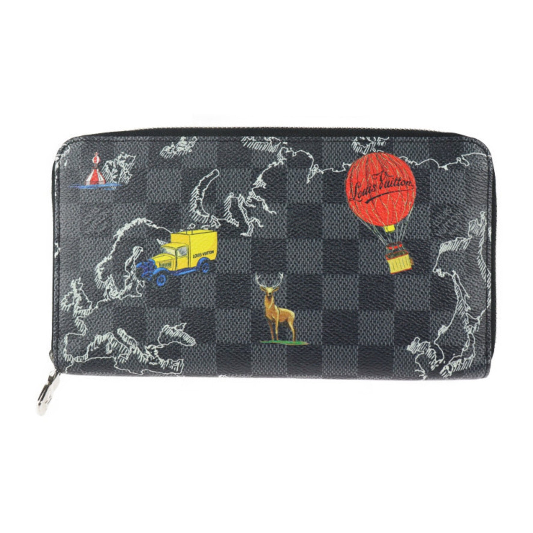 Louis Vuitton Zippy Organizer NM Long Wallet Damier Graphite Canvas Black x Gray Multicolor Silver Hardware Round Zipper Vuitton