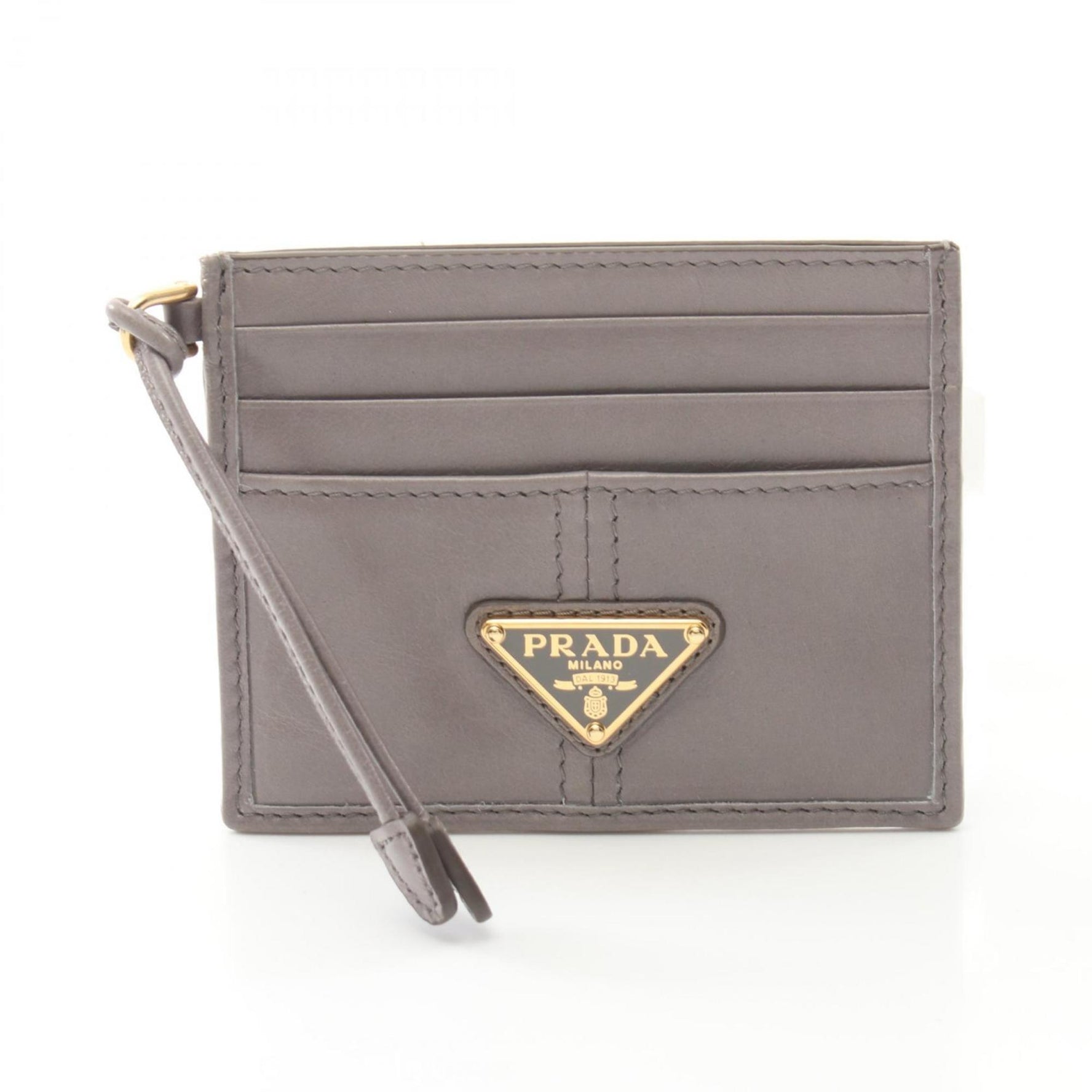 PRADA SOFT LUX Business Card Holder/Card Case Leather Grey