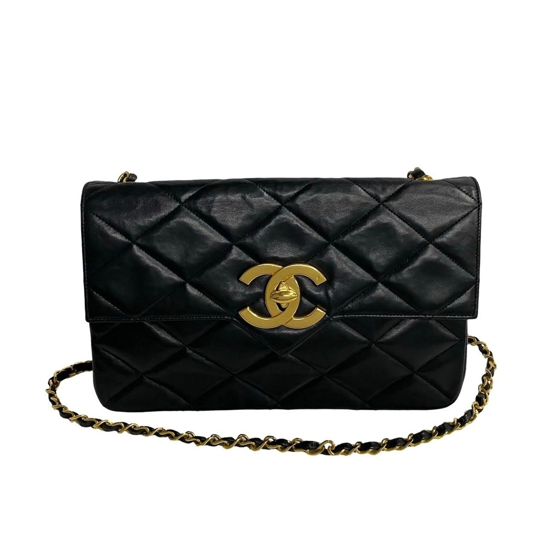 CHANEL Matelasse Coco Mark Lambskin Leather Turnlock Chain Shoulder Bag
