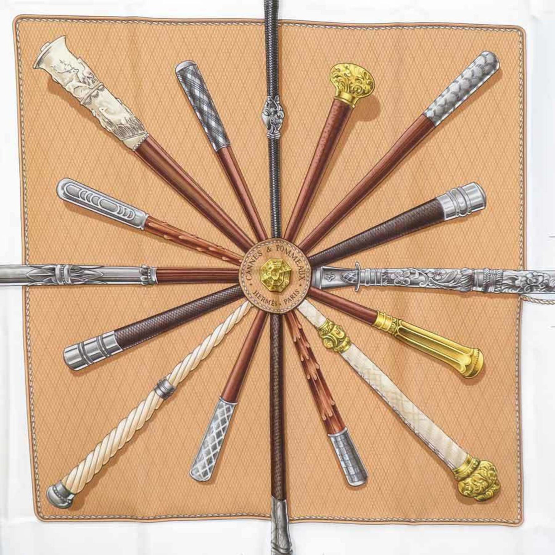 Hermes Scarf/Muffler Carre 90 CANNES & POMMEAUX Silk Navy Blue Multicolor