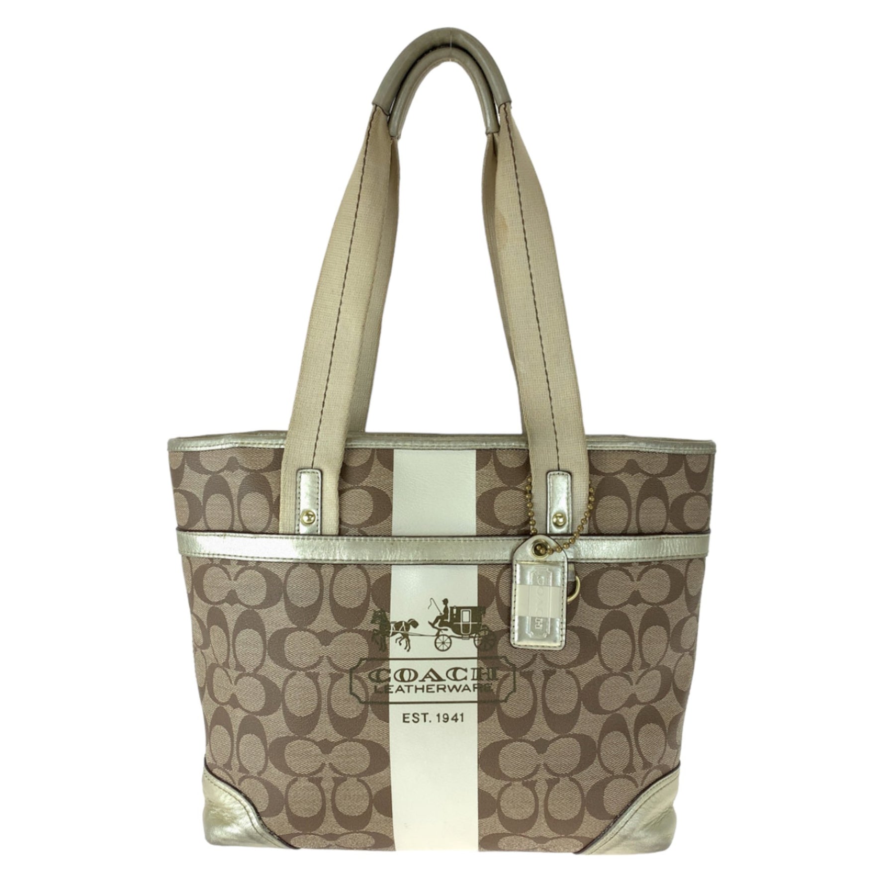 COACH Signature Heritage Stripe Silver Hardware Shoulder Bag Tote