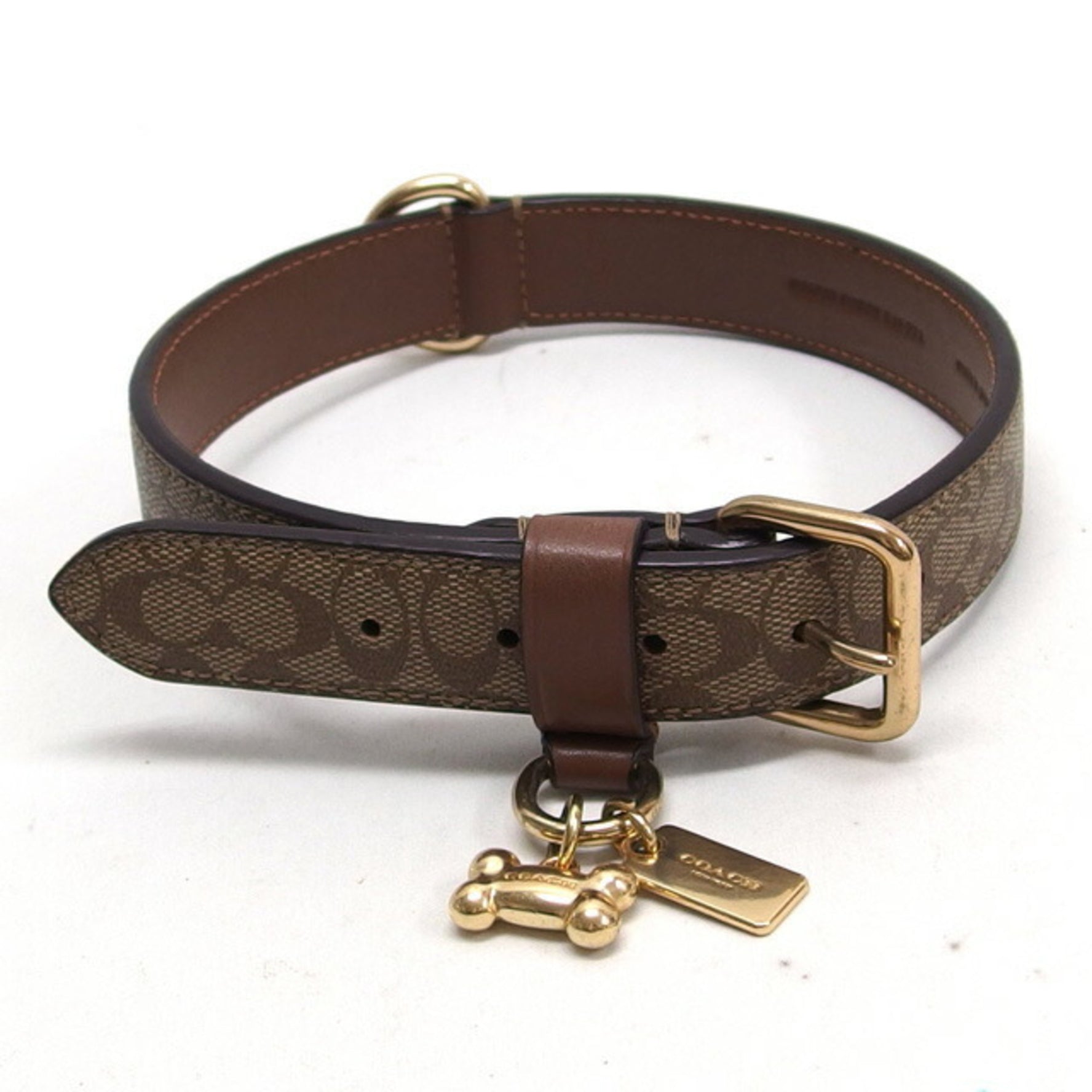 Coach Signature Pet Choker Beige x Brown