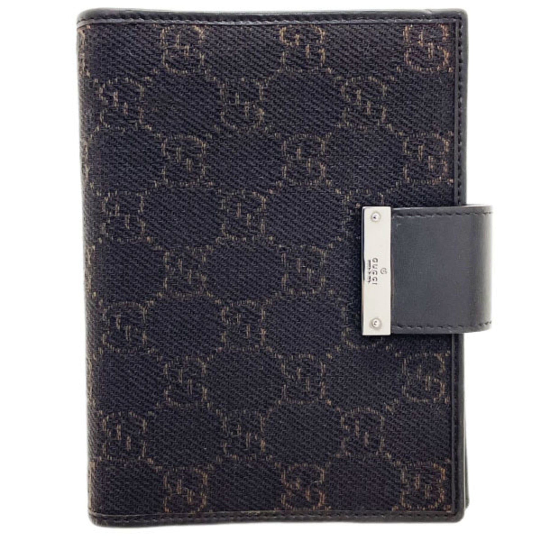 Gucci Notebook Cover GG Denim Canvas Leather Dark Brown Notepad