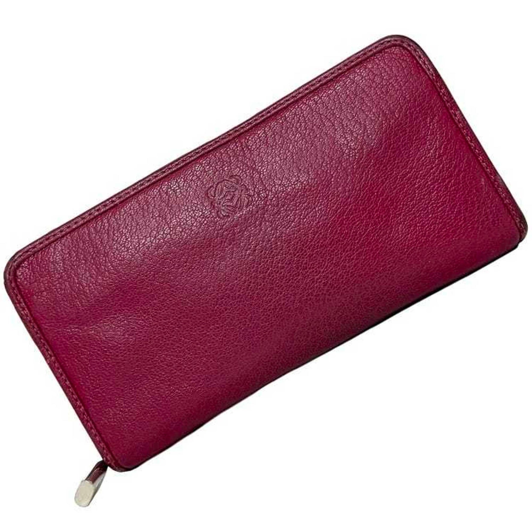 LOEWE Round Long Wallet Amazona Leather Anagram Key Motif Engraved Square