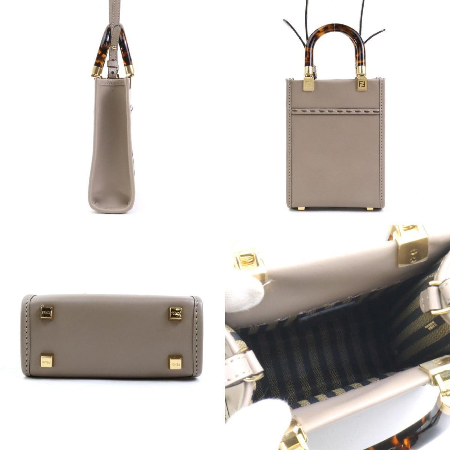 FENDI Shoulder Bag Sunshine Leather Greige ABVL