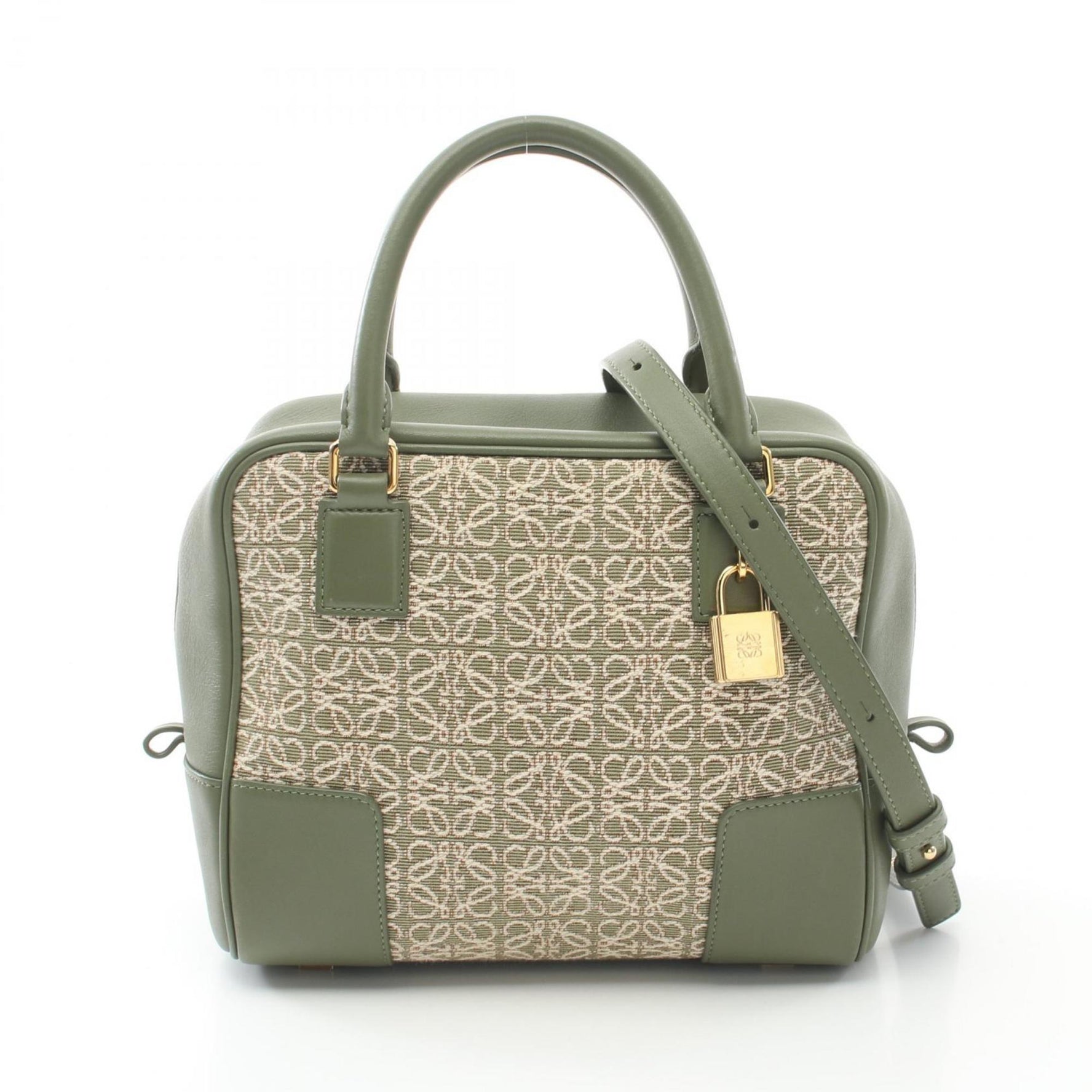 LOEWE Amazona 19 Handbag Bag Canvas Leather Green Beige