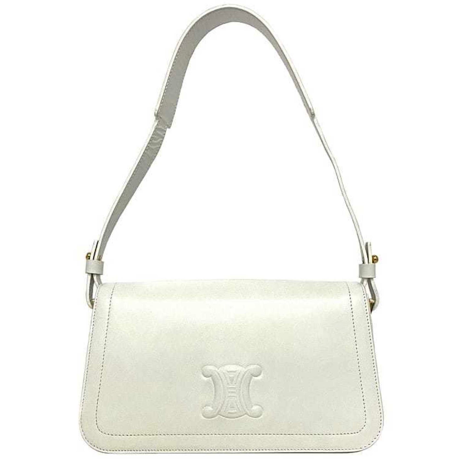 Celine Bag Triomphe Cuile Full Flap Leather Shoulder Handbag Embossed Ladies