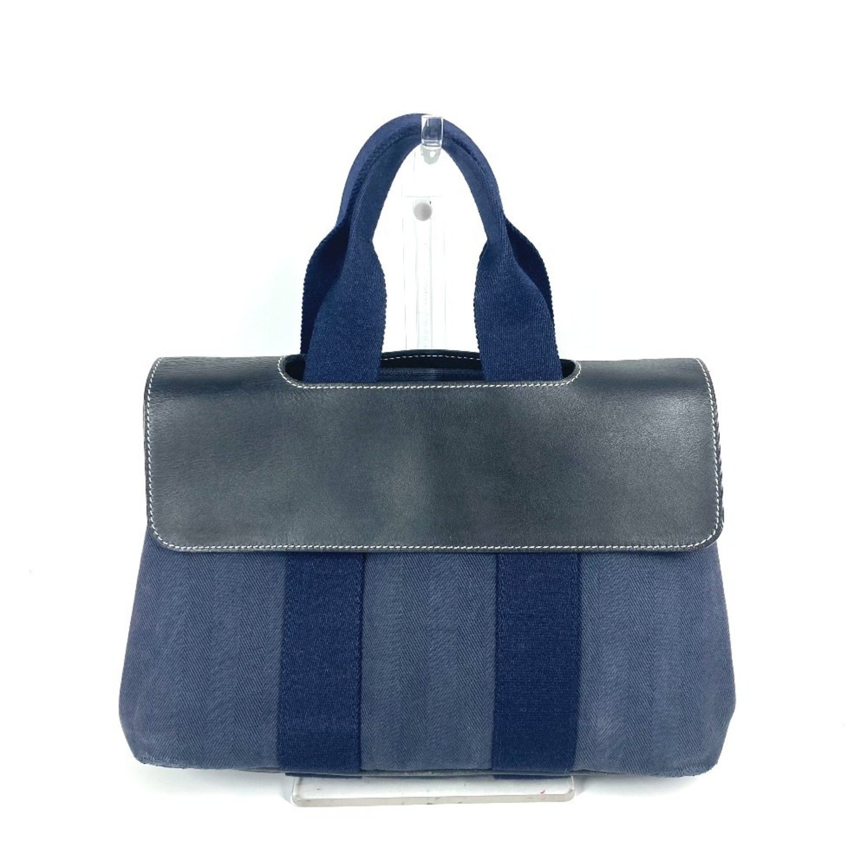 HERMES Valparaiso PM Bag Tote Flap Handbag Leather Canvas Men's