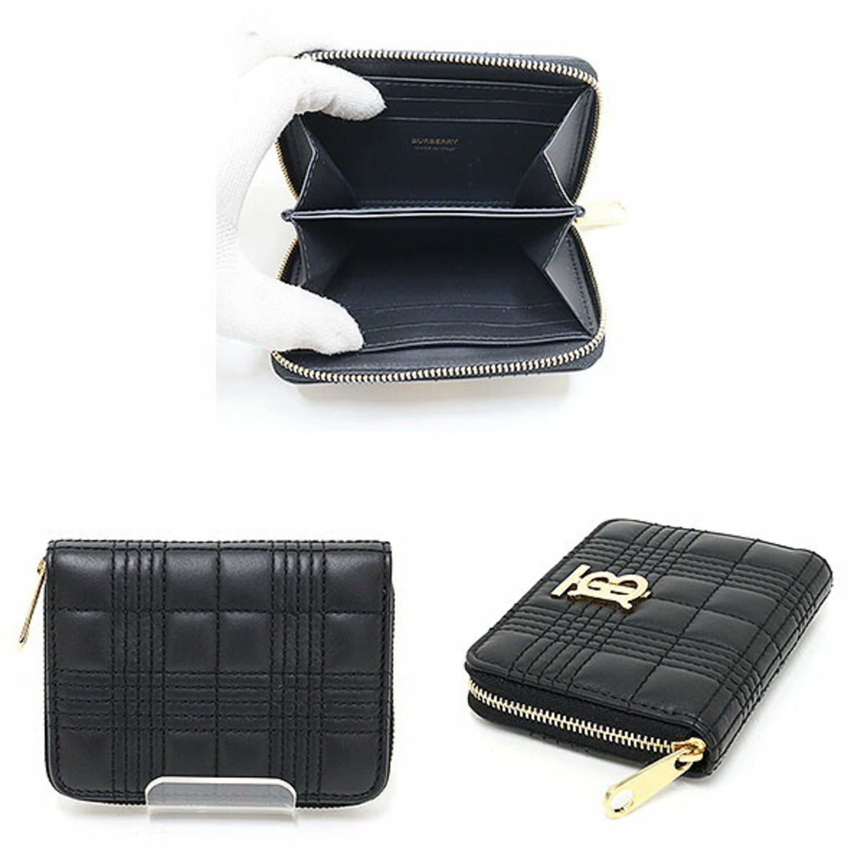 Burberry Lola Zip Wallet Black Lambskin Quilted Bi-fold