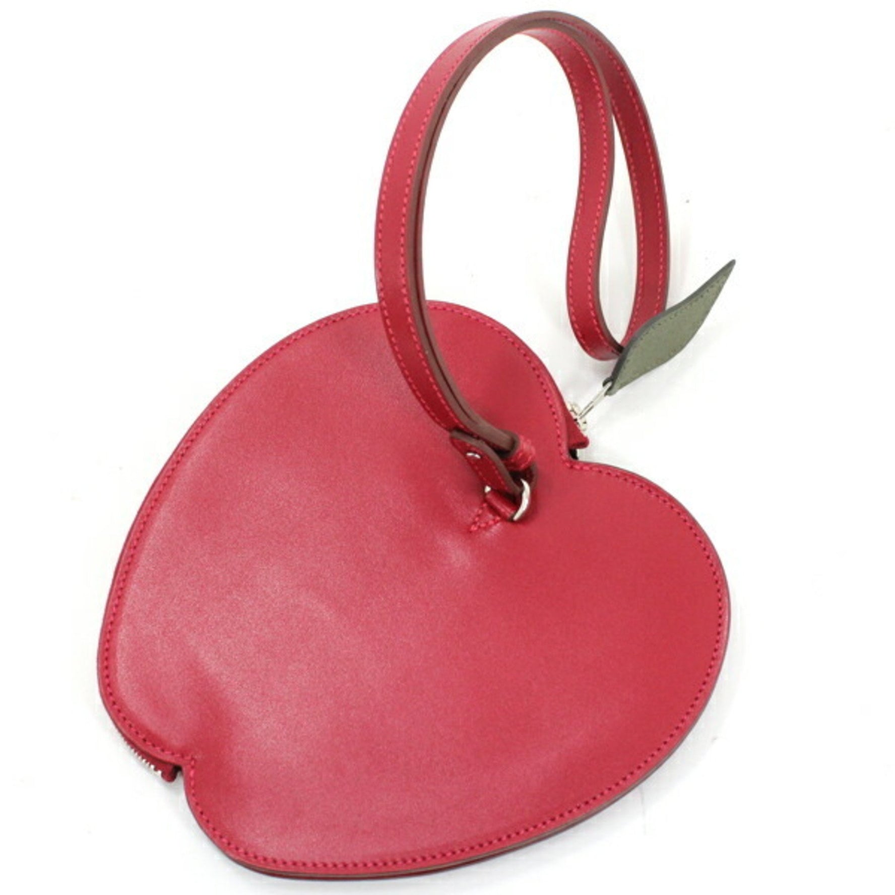 Hermès Pochette Pomme Apple Pouch with Handle, Rouge vif Tadelakt x Chevre Motif Bag, HERMES