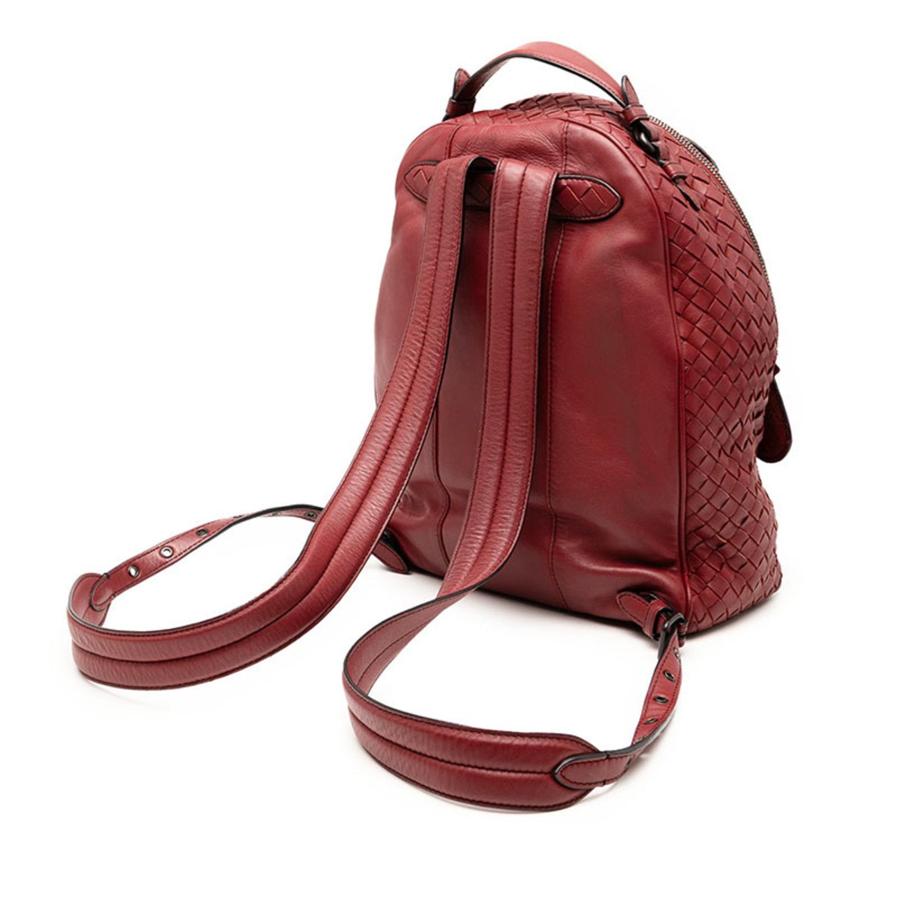 Bottega Veneta Intrecciato Backpack, Wine Red Leather