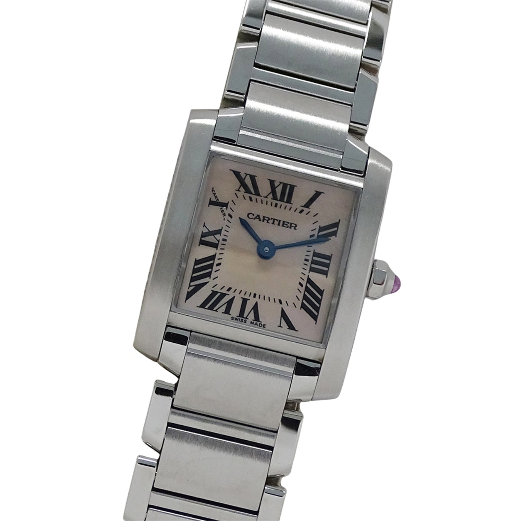 Cartier Tank Française Watch, Small, Pink Shell, Quartz Movement, Stainless Steel, Polished Silver