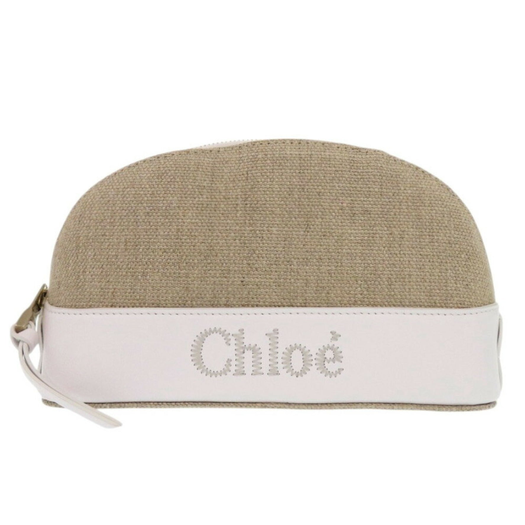 Chloé Unused Chloe Pouch Leather Linen Canvas Beige White