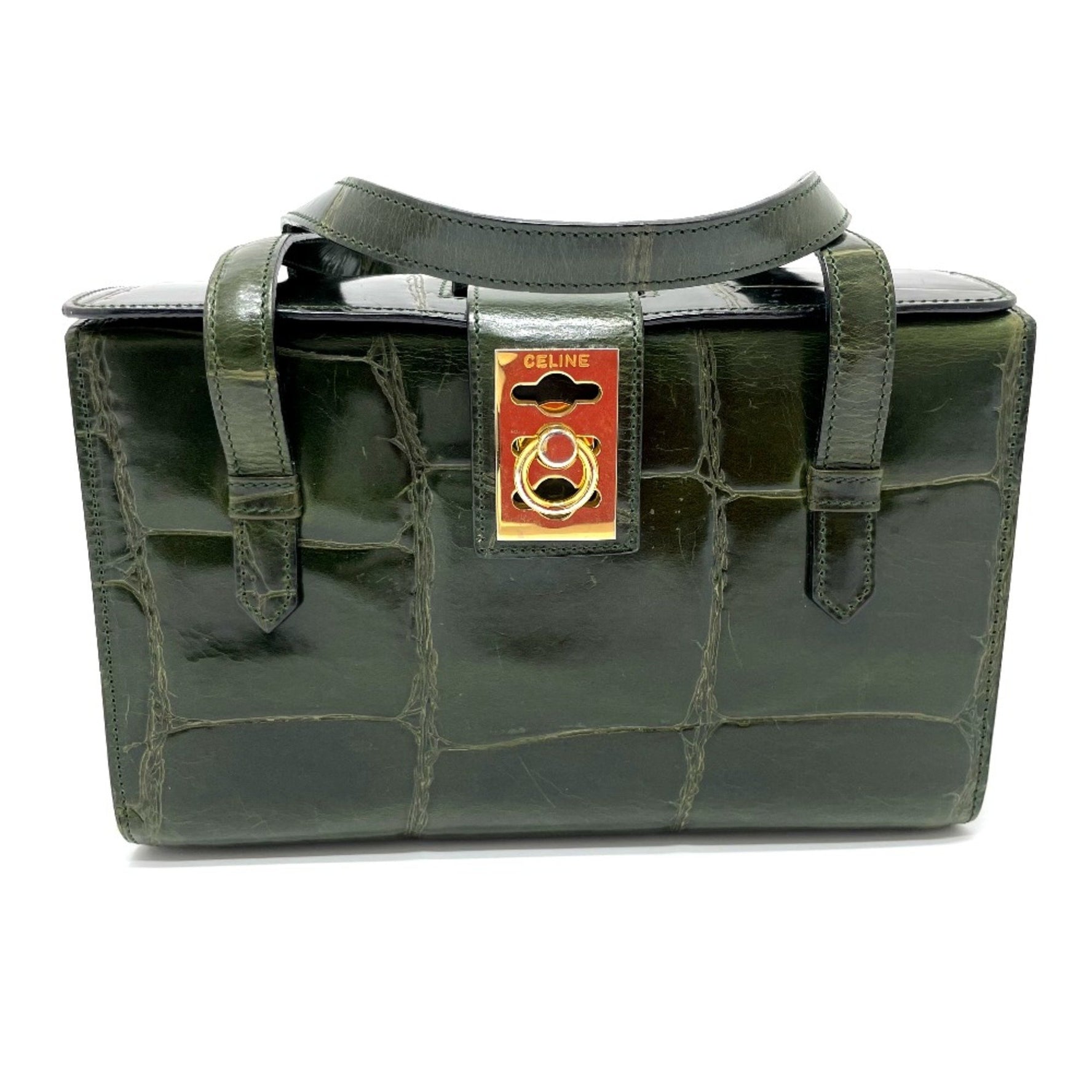 CELINE Croco embossed bag vanity box type Hand Bag