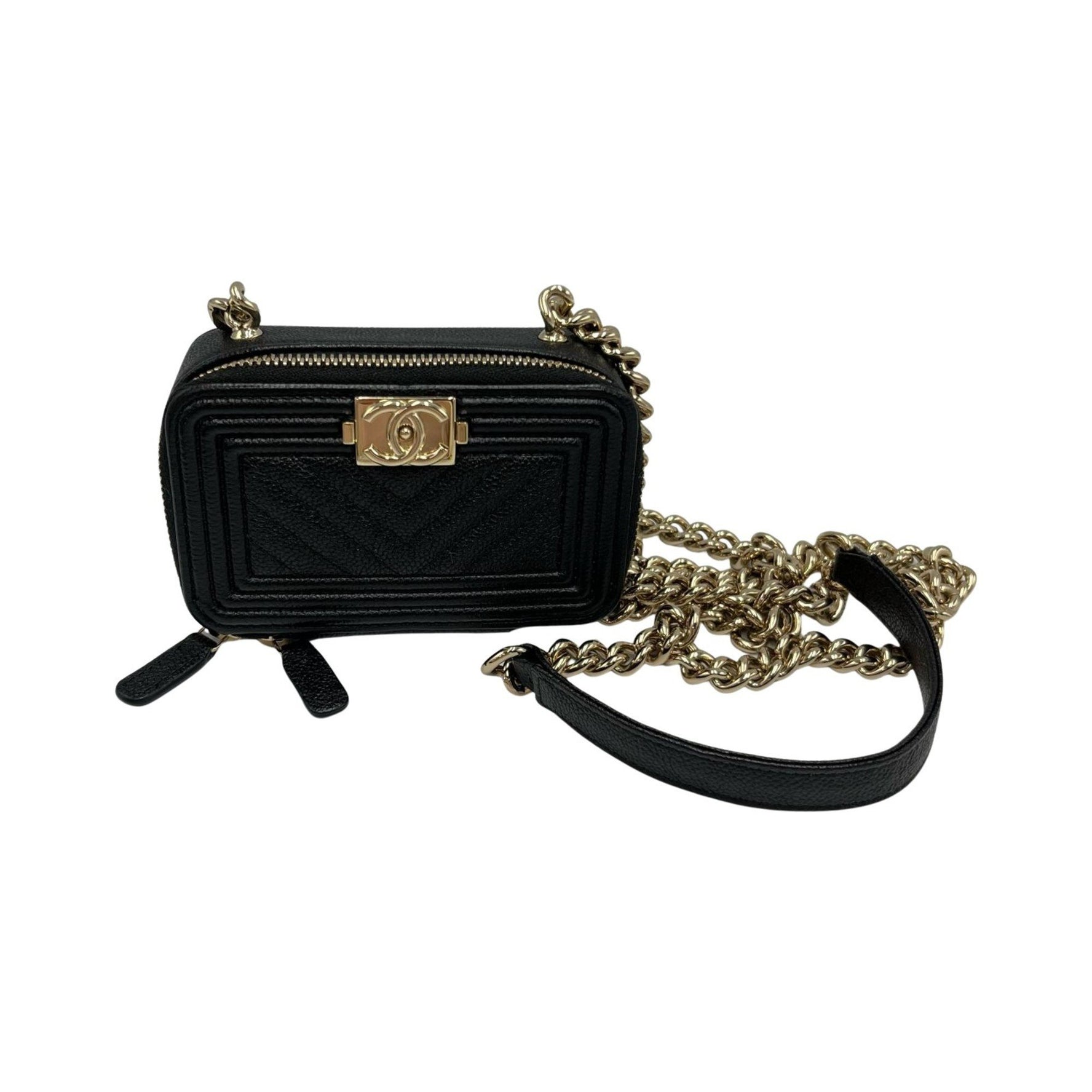 CHANEL Shoulder Bag Boy Chain Wallet Matte Caviar Leather