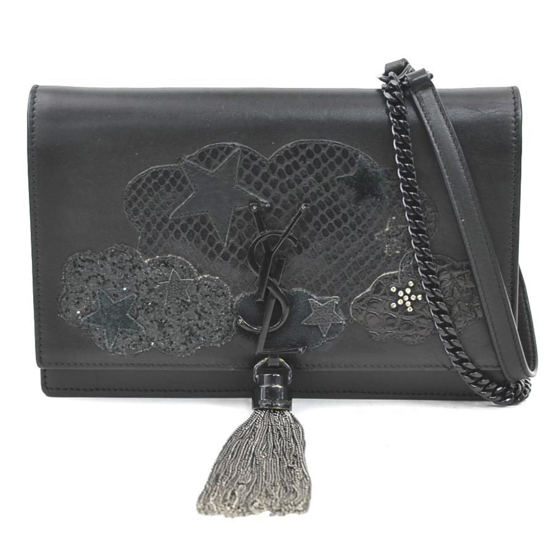 Saint Laurent Wallet Chain Shoulder Bag Leather Metal