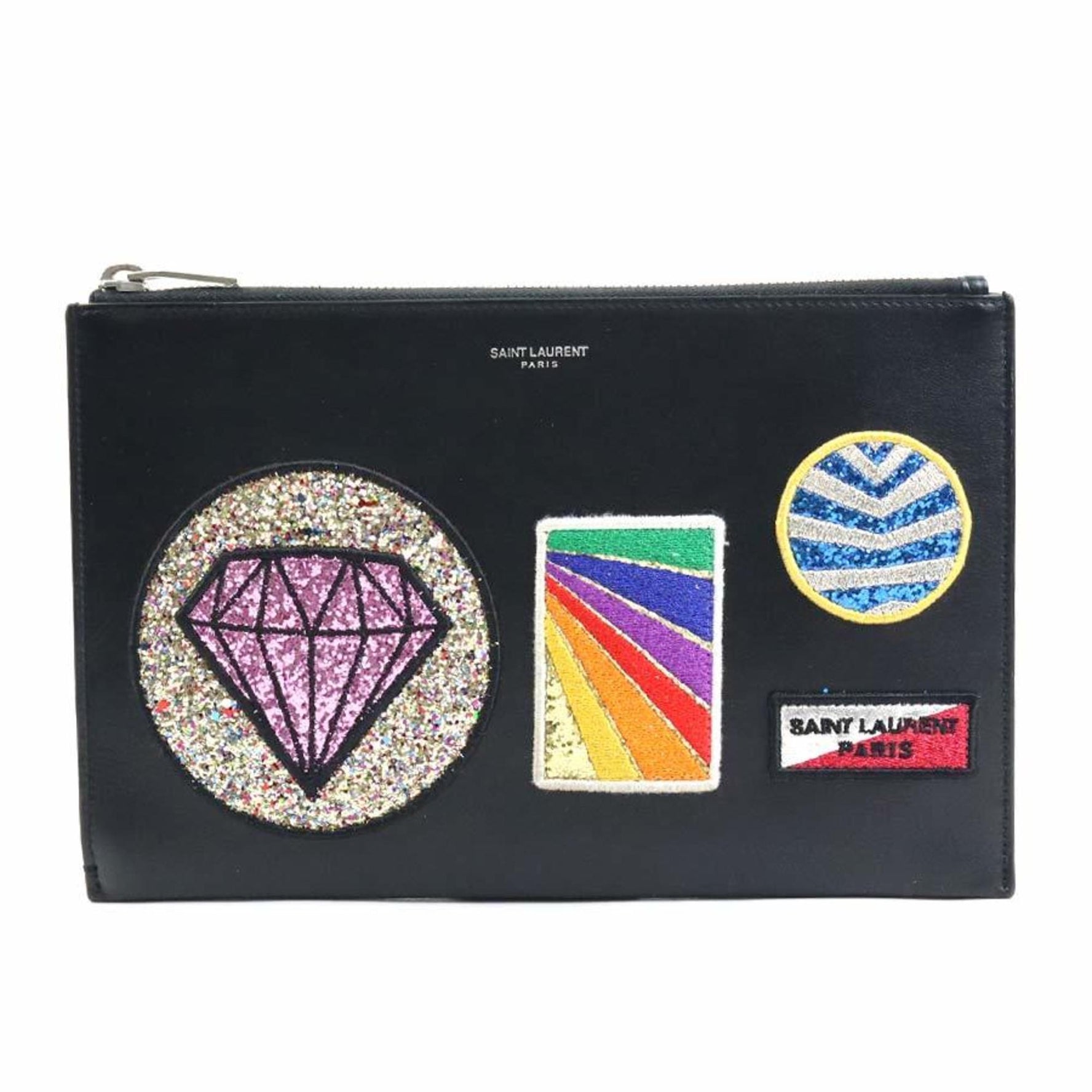 Saint Laurent Clutch Bag Leather Sequins Men Women