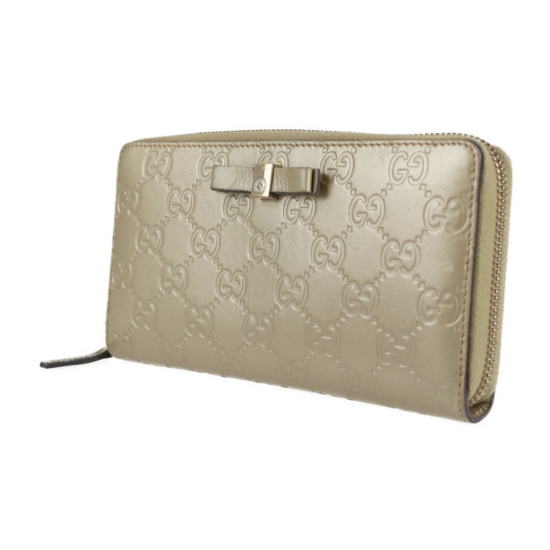 GUCCI sima long wallet leather champagne gold ribbon