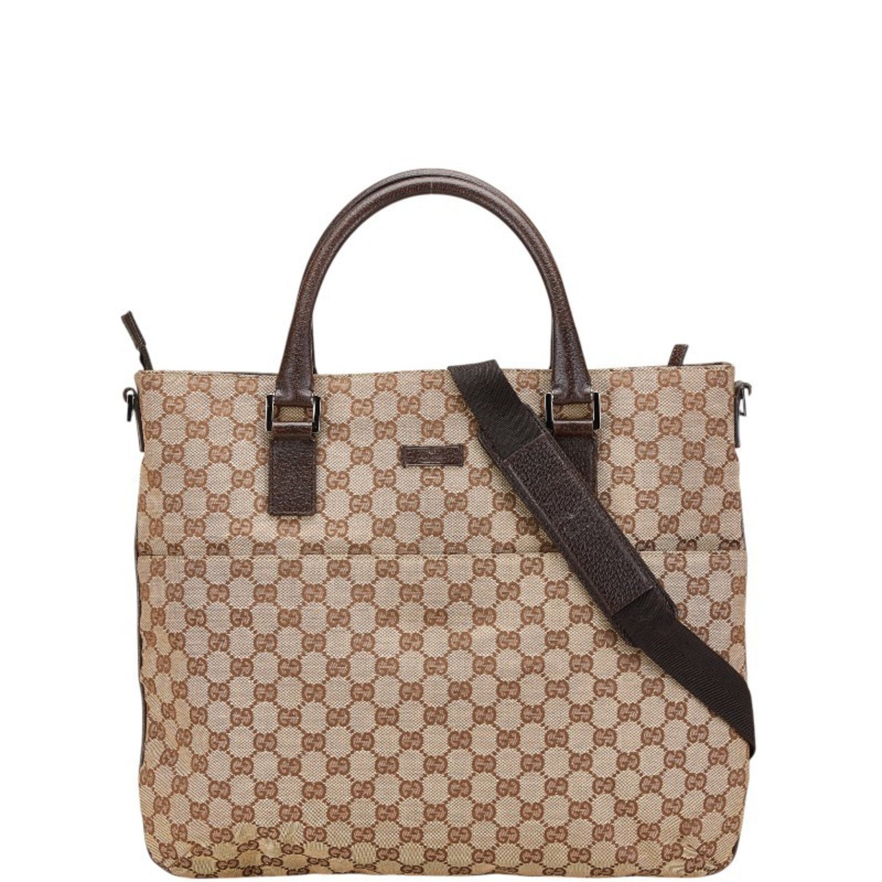 Gucci GG Canvas Tote Bag Shoulder Beige Brown Leather