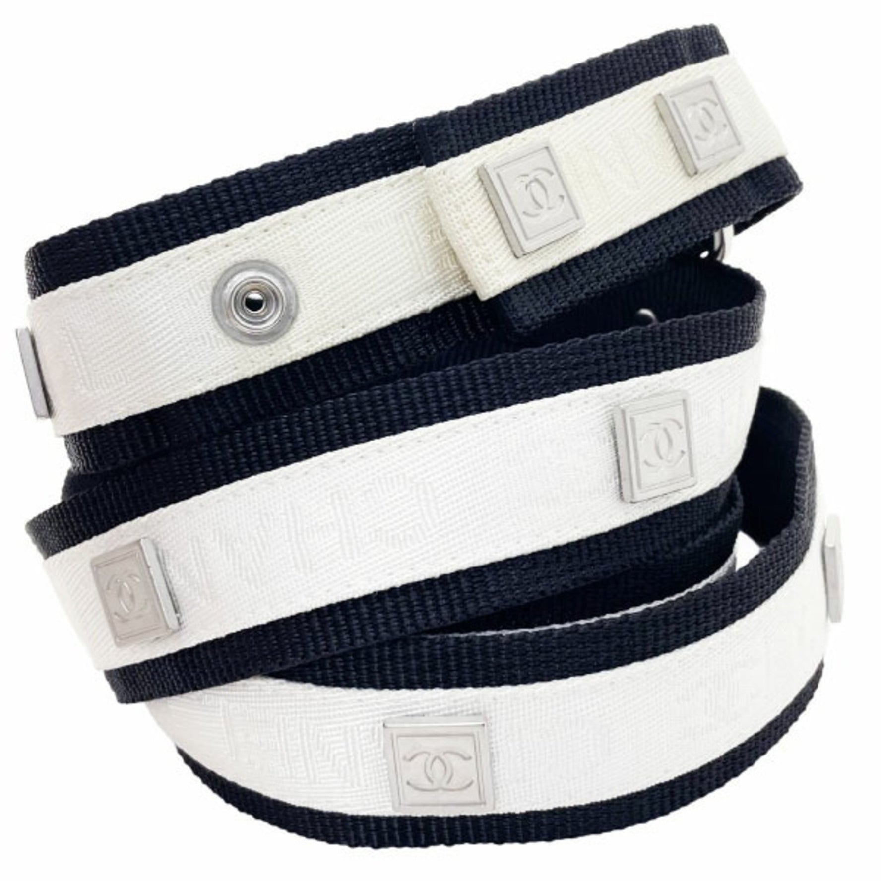 Chanel Belt Sport Line Coco Mark Double Nylon Ivory White Black CC