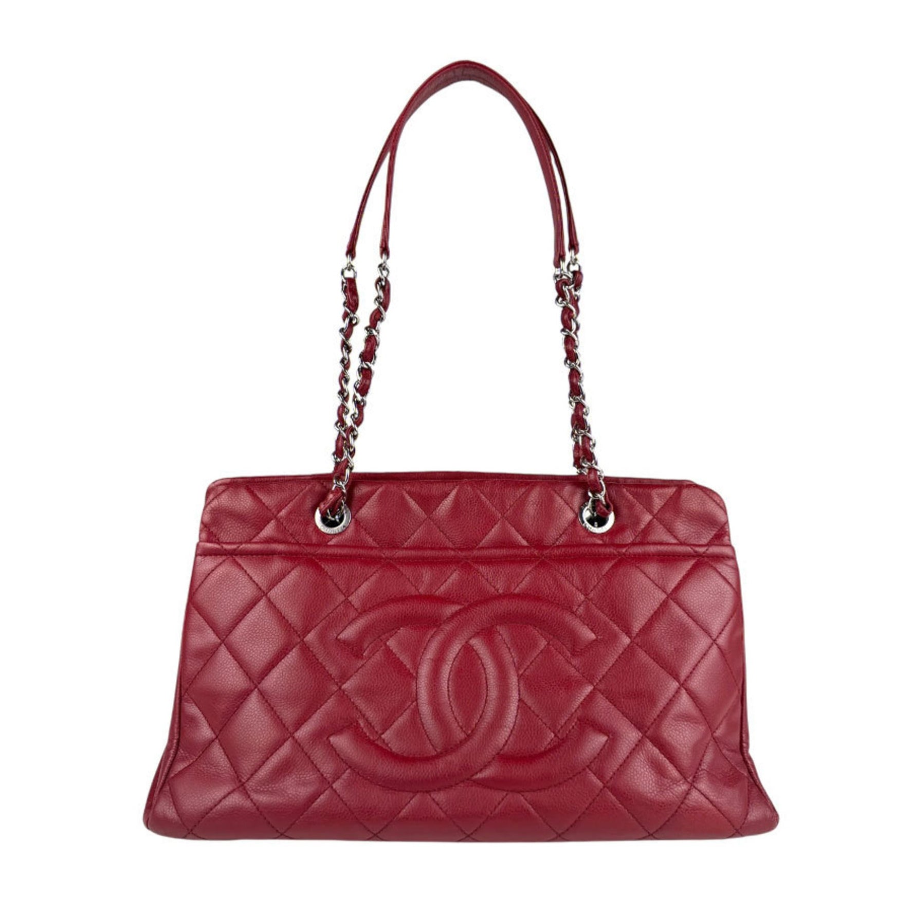 CHANEL Shoulder Bag Caviar Skin Leather Red Silver