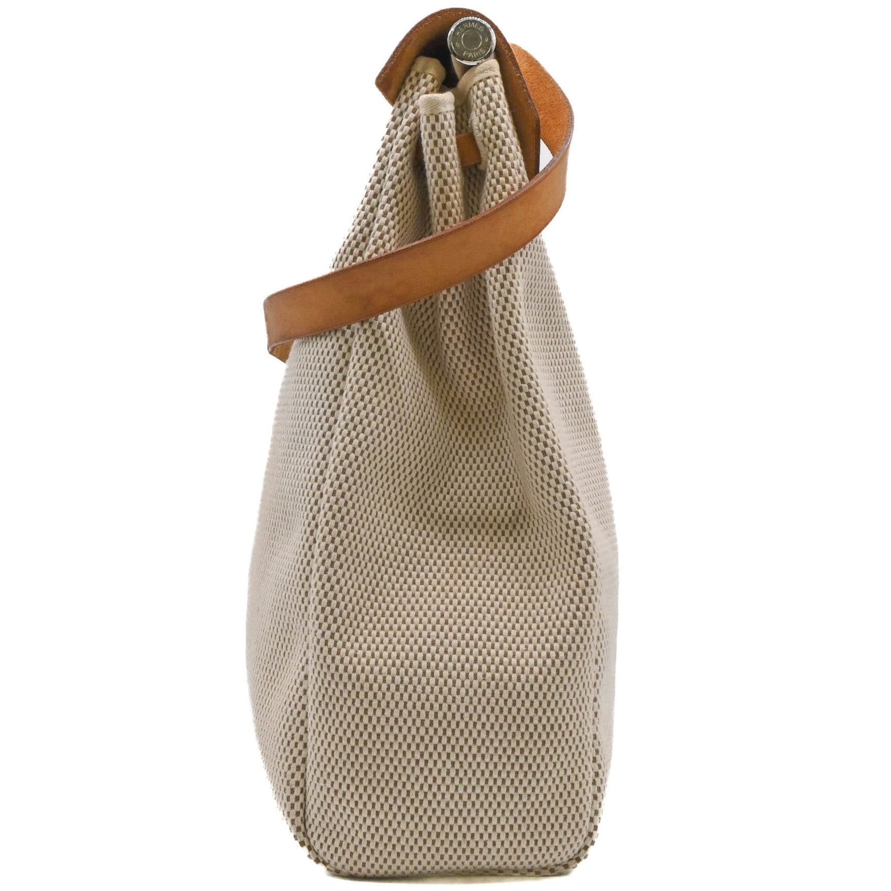 HERMES Airbag MM Shoulder Handbag Toile GM Canvas Leather Brown Beige #□G