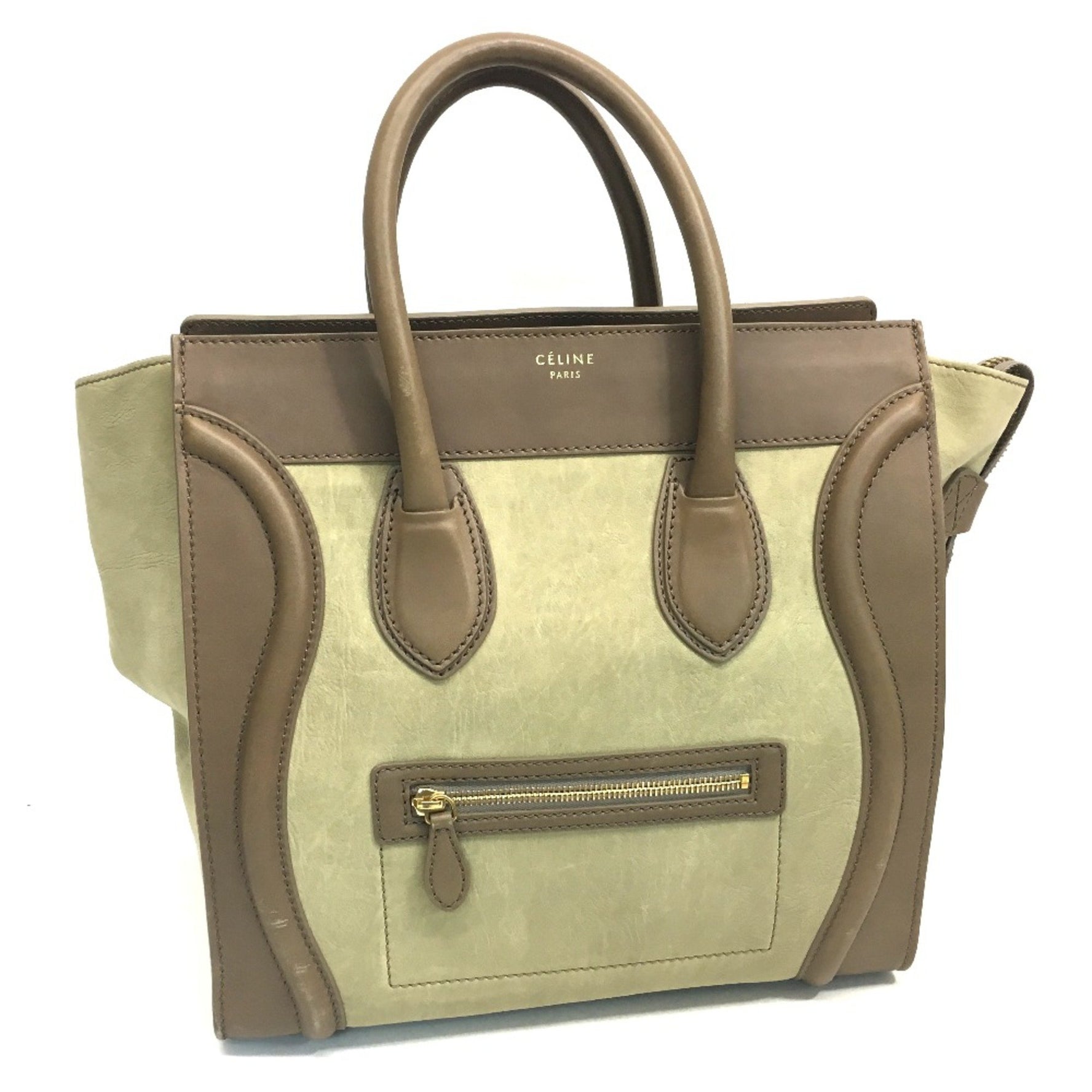 CELINE Mini Shopper Bag Tote Bag Hand Bag Beige BrownBased
