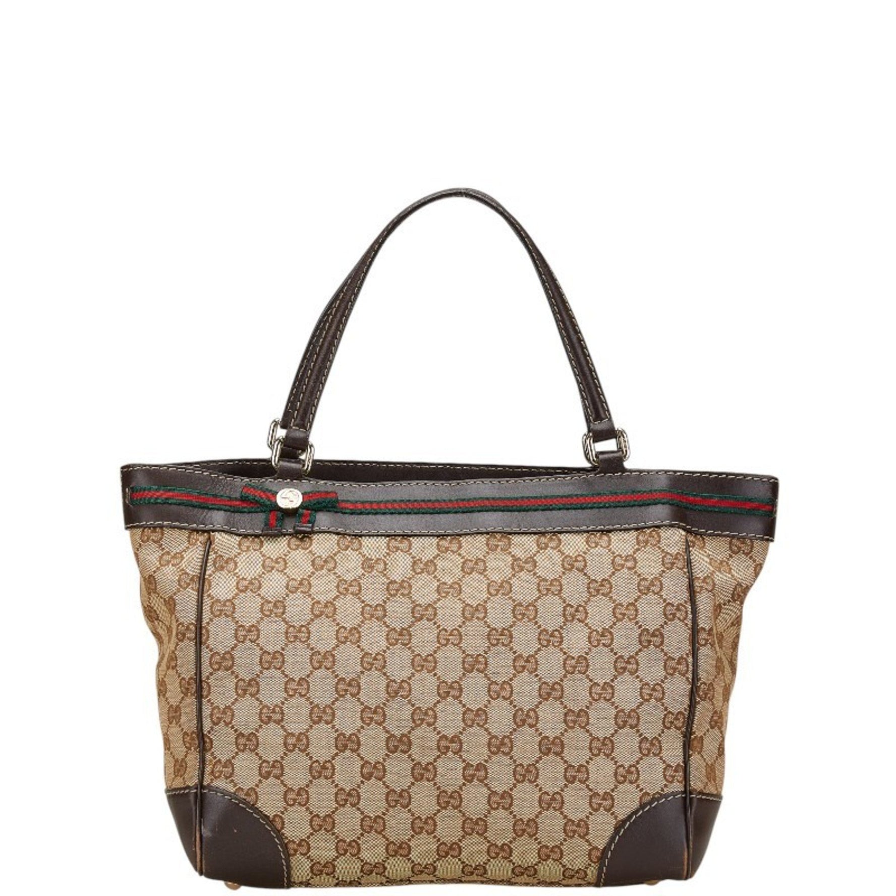 Gucci GG Canvas Sherry Line Mayfair Princess Tote Bag Handbag Beige Multicolor Leather