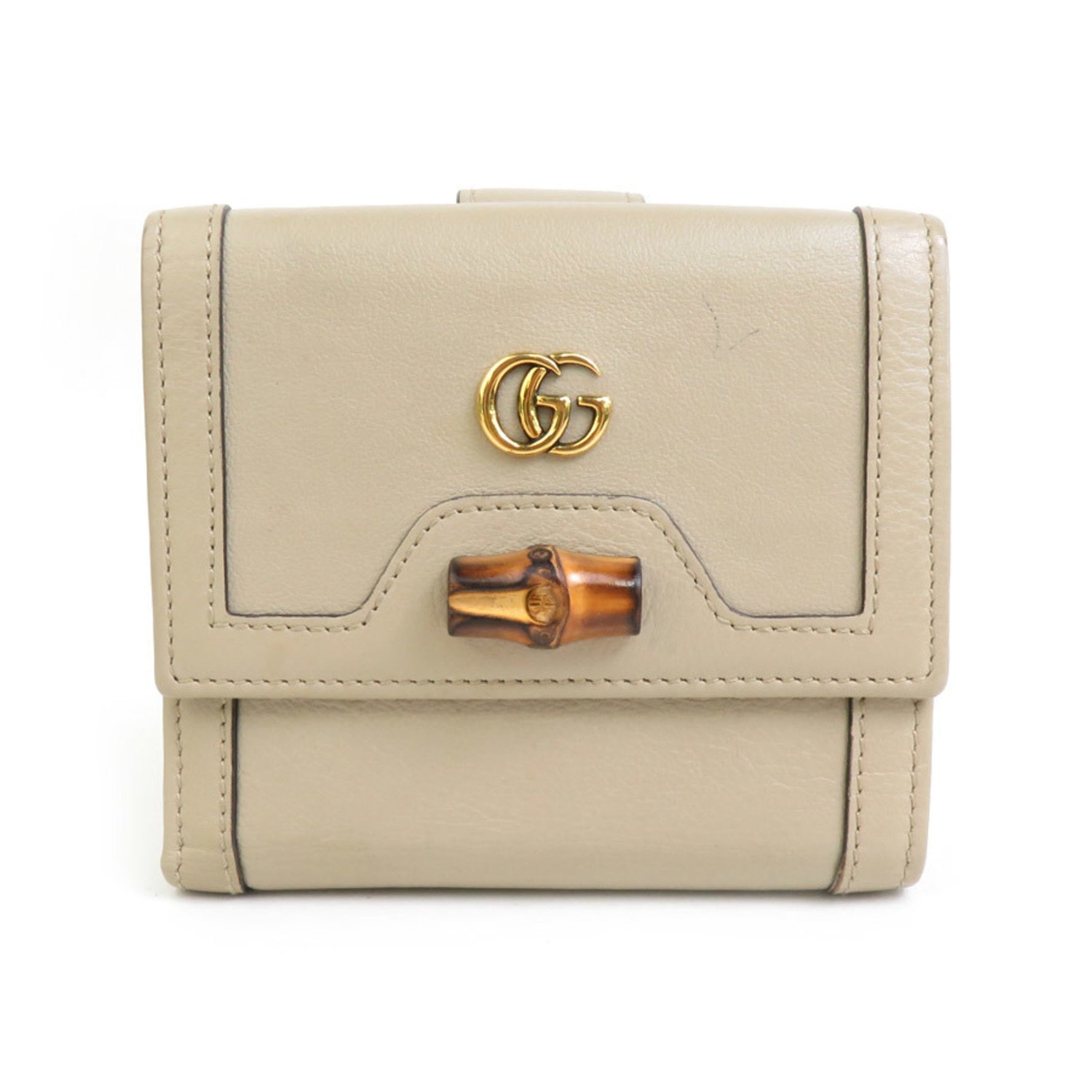 GUCCI Bi-fold Wallet GG Marmont Bamboo Leather Greige Gold