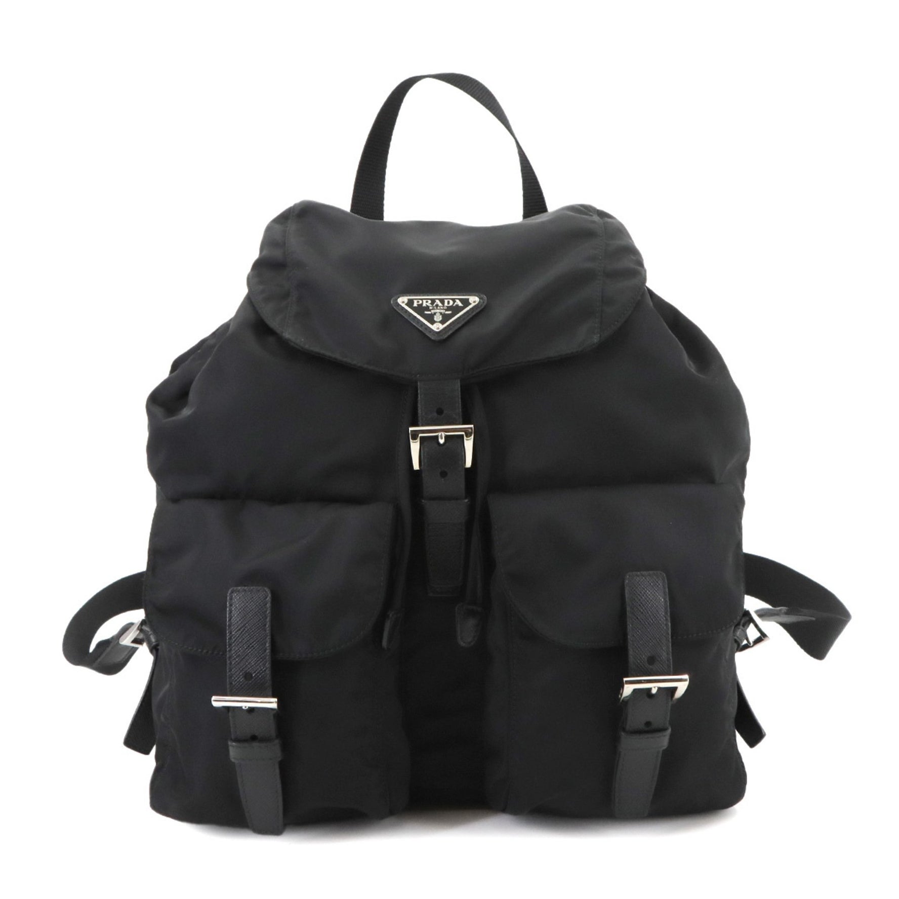 Prada Vela Backpack in Nylon, Saffiano Leather, and Nero Black