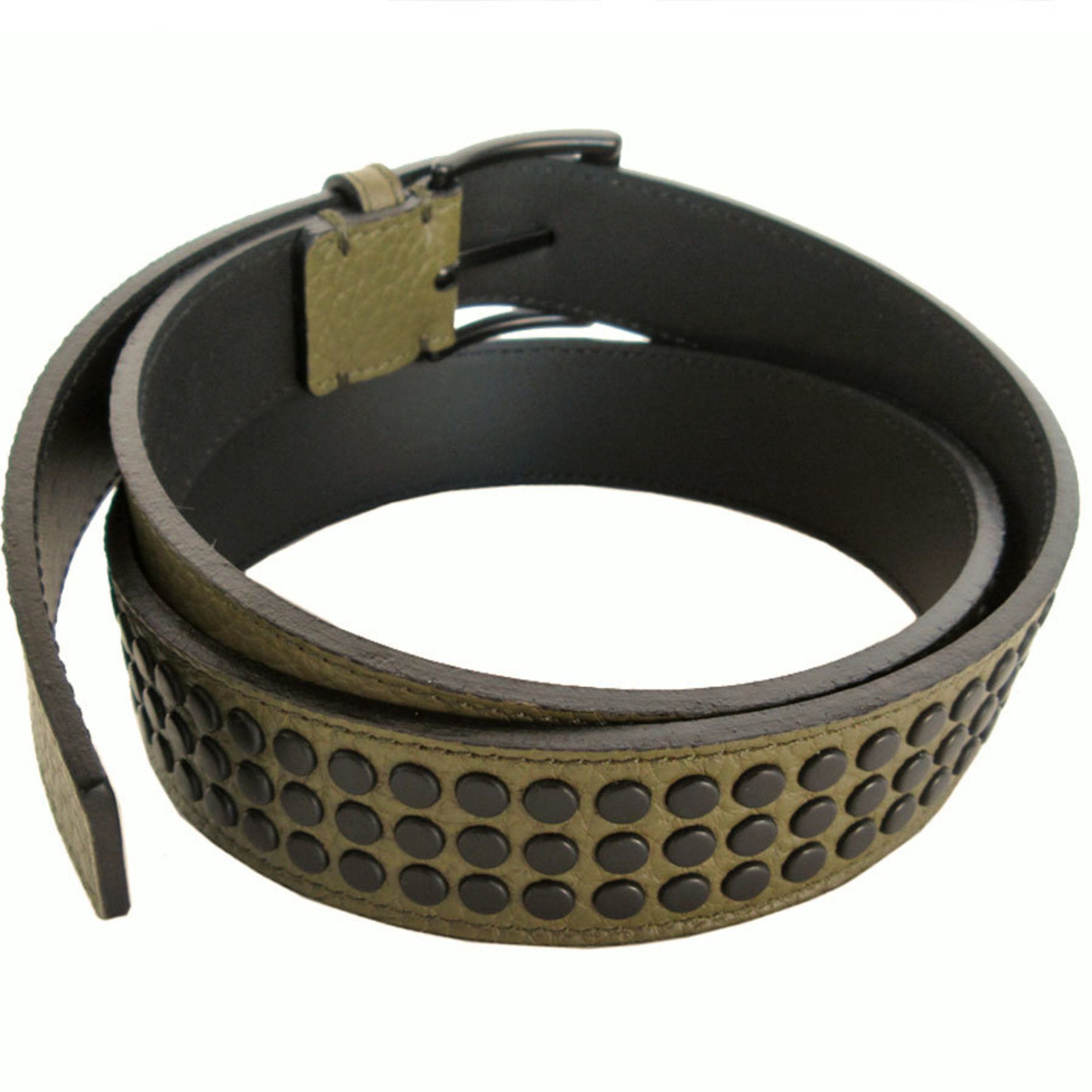 Burberry Belt Leather Metal Khaki Black