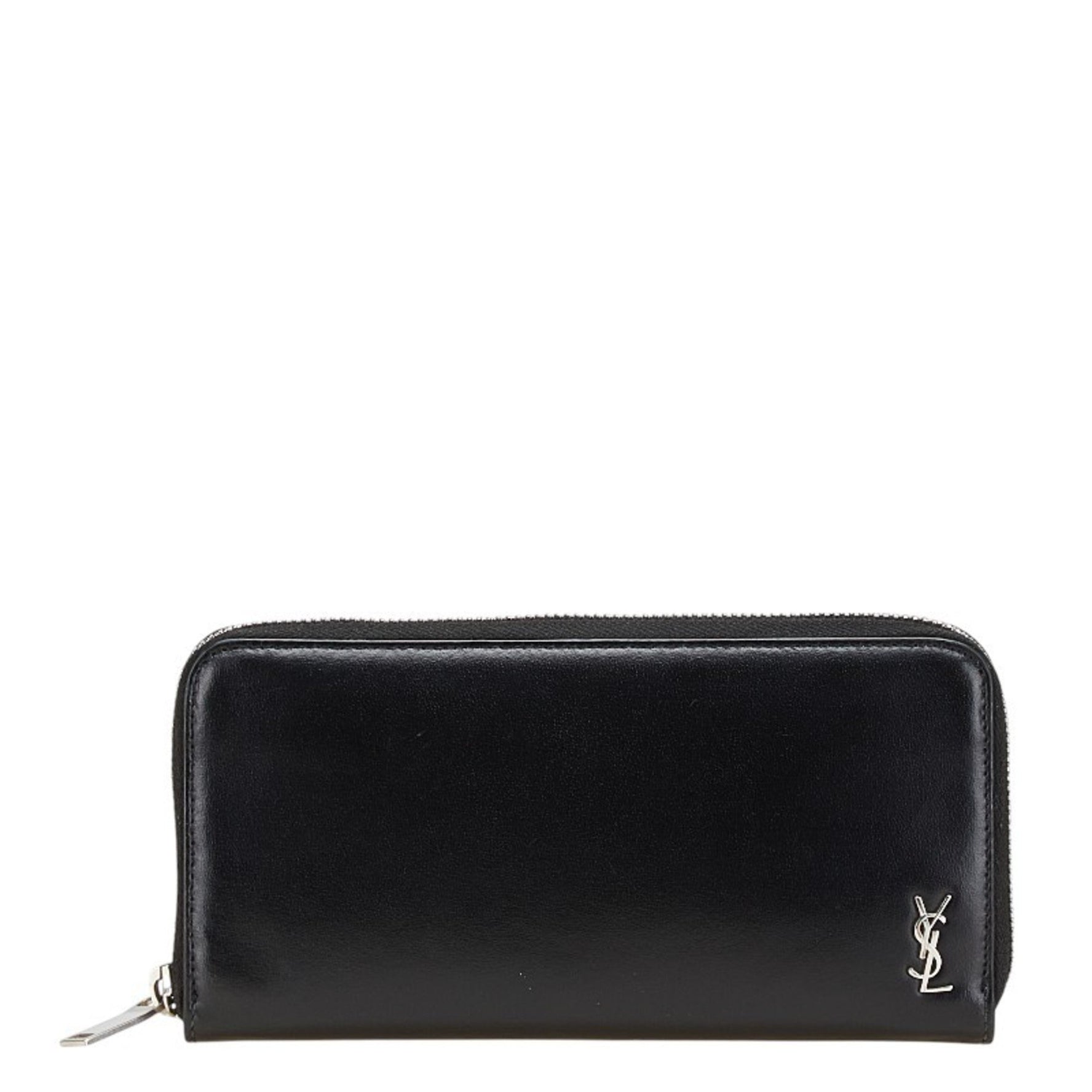 Saint Laurent YSL logo long wallet with round zipper, leather