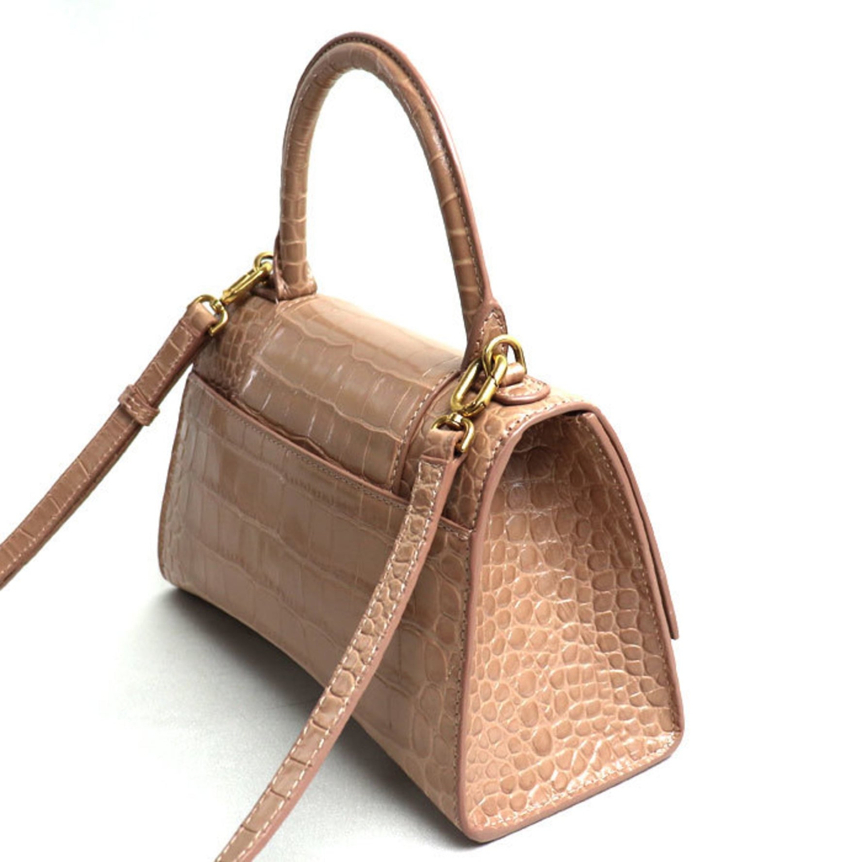 BALENCIAGA Hourglass Small Embossed Shoulder Bag Pink Beige